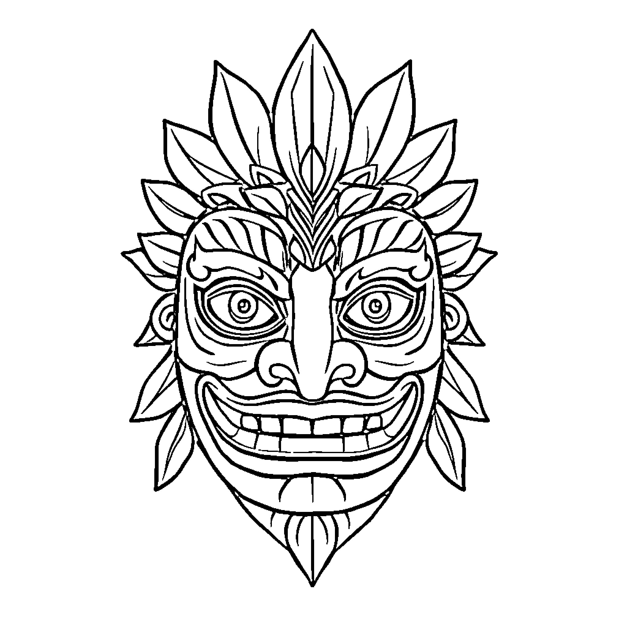 Kanak Mask with Detailed Intricate Design Coloring Page (free black-and-white line drawing printable PDF for all, from beginners to advanced learners, including children, teens, adults, and seniors)