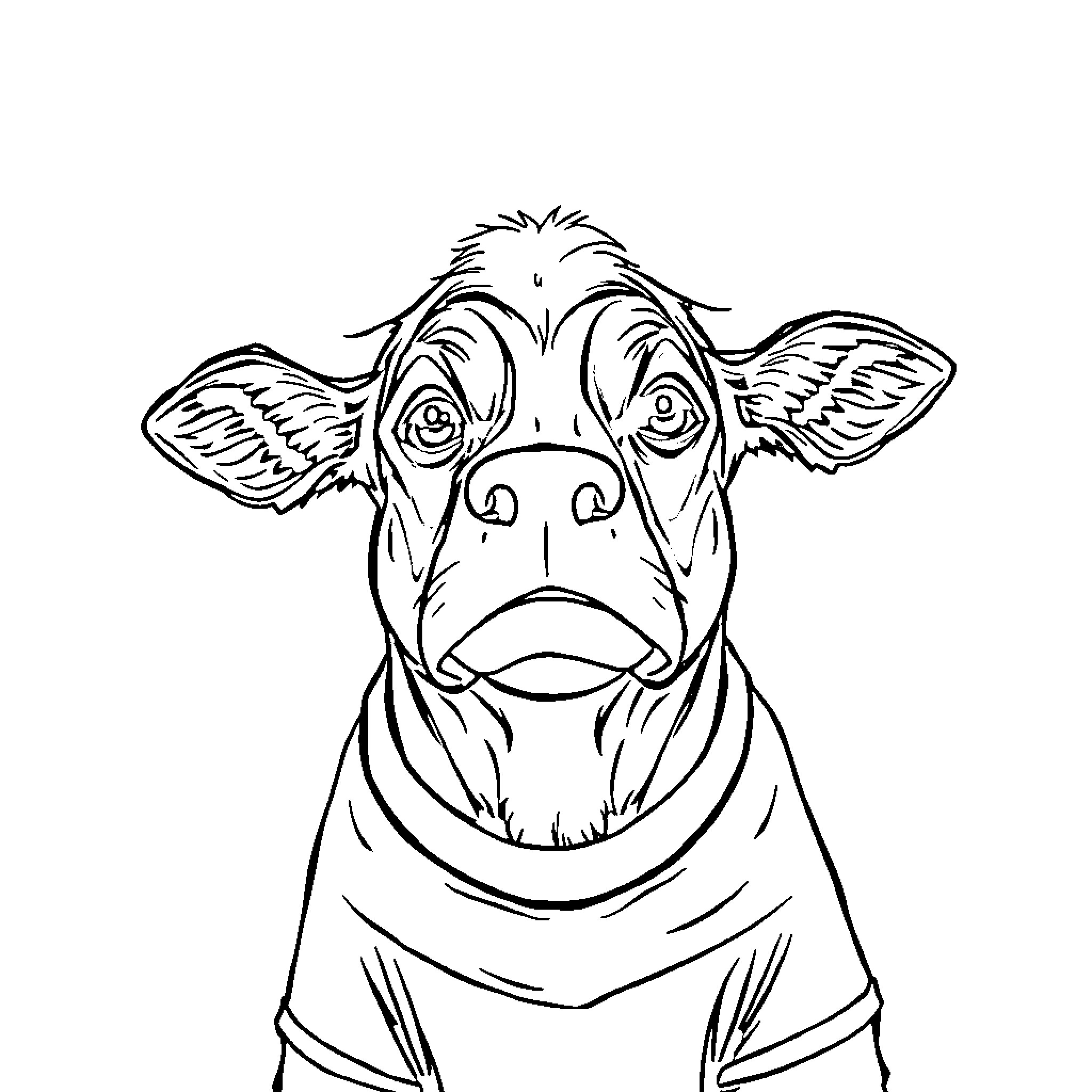 Cattle Dog wearing a stylish scarf Coloring Page (free black-and-white line drawing printable PDF for all, from beginners to advanced learners, including children, teens, adults, and seniors)