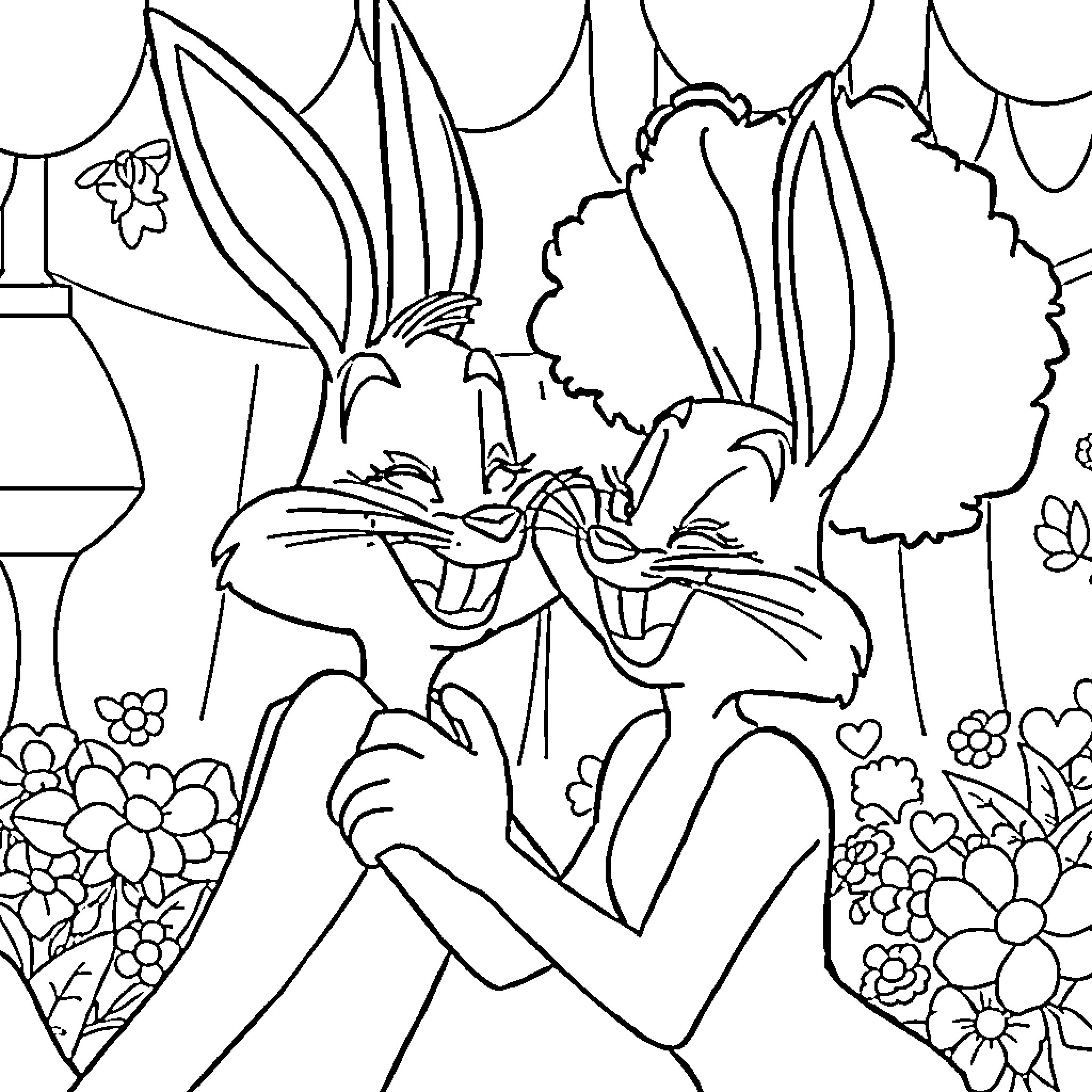 Roger Rabbit enjoying the outdoor scenery Coloring Page (free black-and-white line drawing printable PDF for all, from beginners to advanced learners, including children, teens, adults, and seniors)