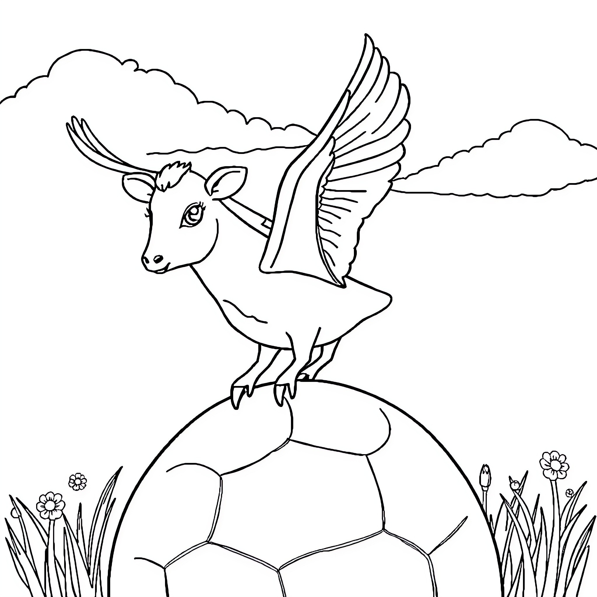 Ladybug soaring over the meadow Coloring Page (free black-and-white line drawing printable PDF for all, from beginners to advanced learners, including children, teens, adults, and seniors)