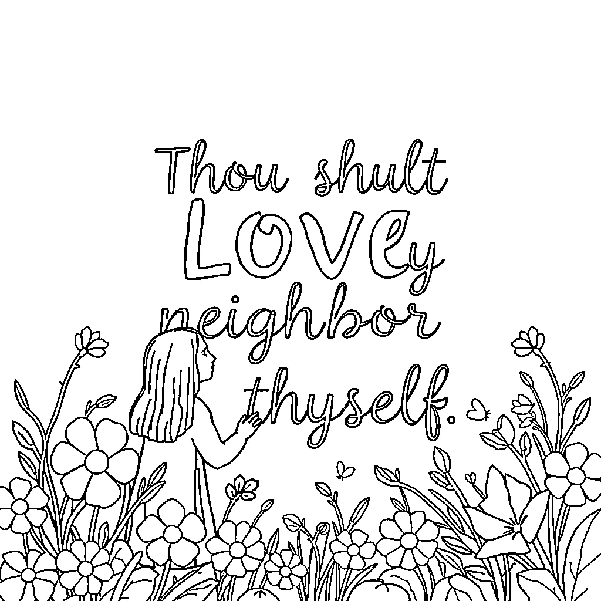 Text with floral imagery and empowering message Coloring Page (free black-and-white line drawing printable PDF for all, from beginners to advanced learners, including children, teens, adults, and seniors)