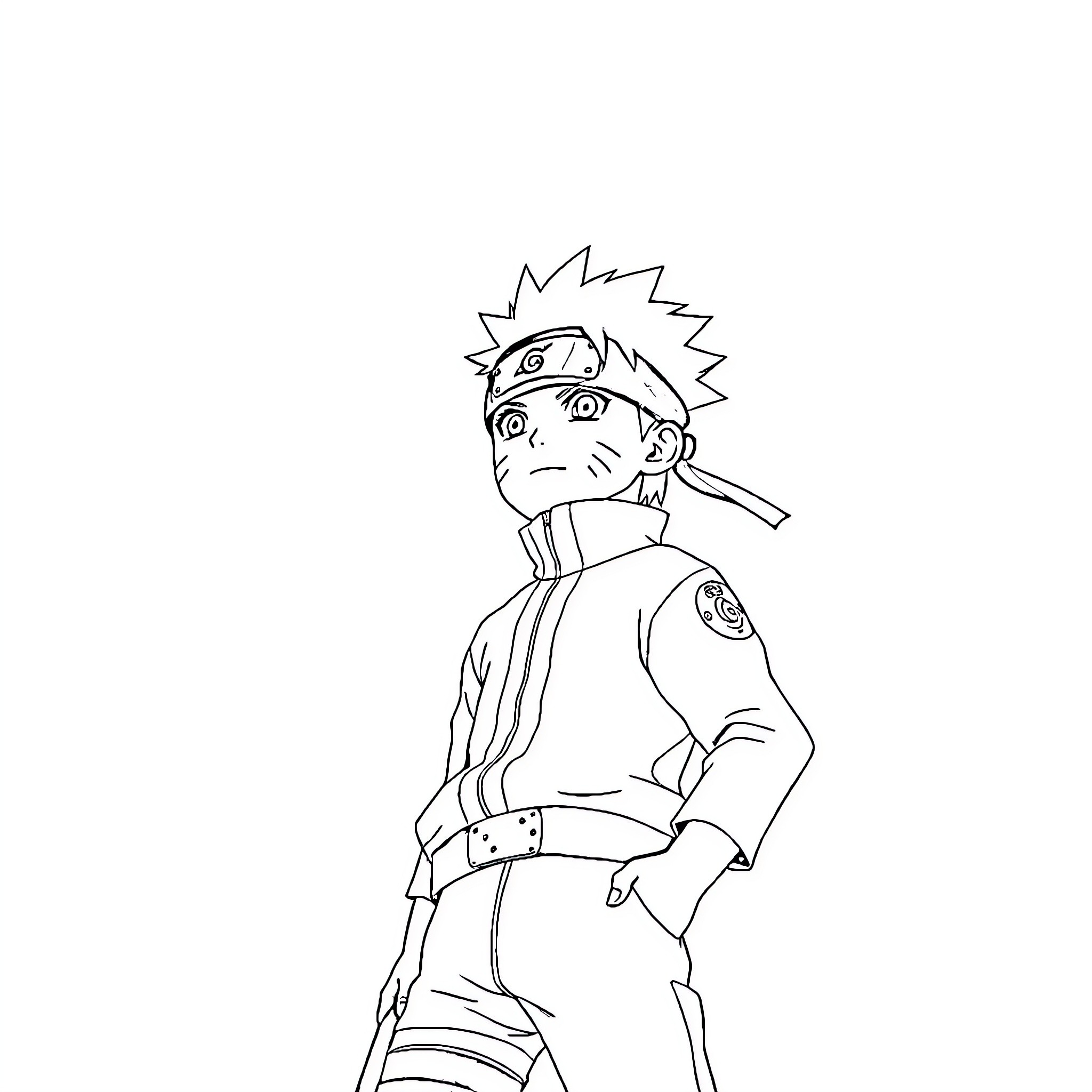 Naruto character in a thoughtful pose Coloring Page (free black-and-white line drawing printable PDF for all, from beginners to advanced learners, including children, teens, adults, and seniors)