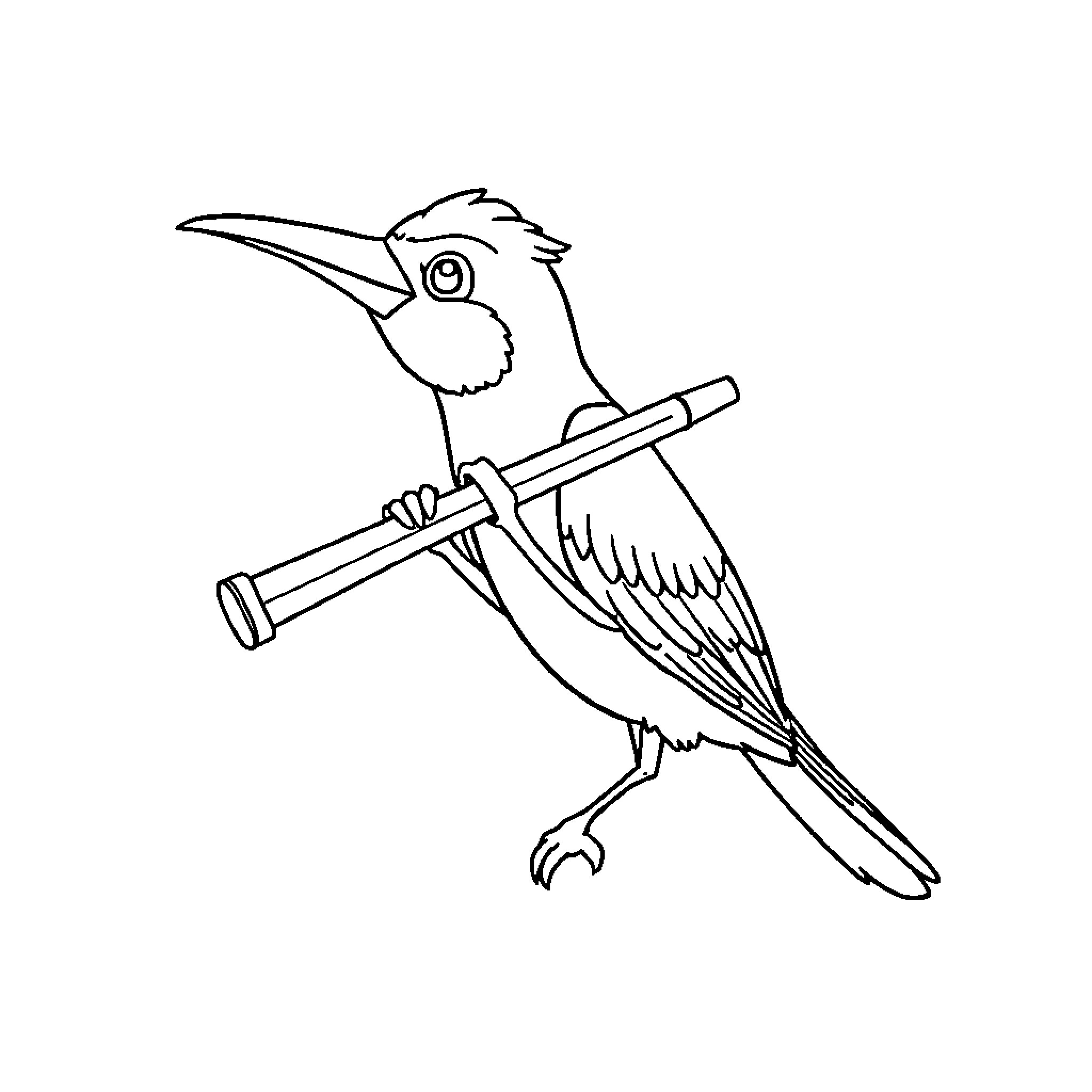 Bird perching on a branch Coloring Page (free black-and-white line drawing printable PDF for all, from beginners to advanced learners, including children, teens, adults, and seniors)