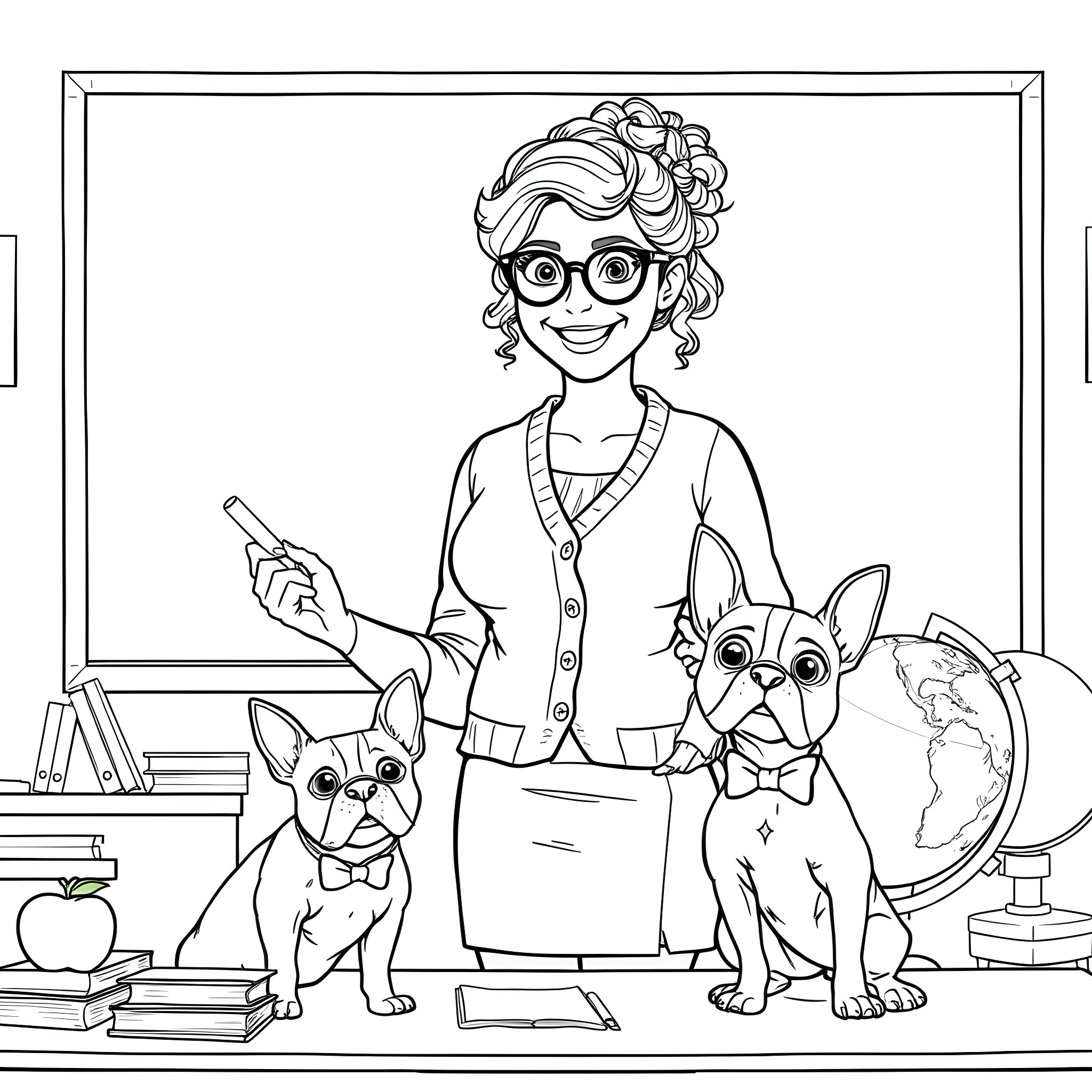Teacher Instructing Students with Cheerful Expression Coloring Page (free black-and-white line drawing printable PDF for all, from beginners to advanced learners, including children, teens, adults, and seniors)