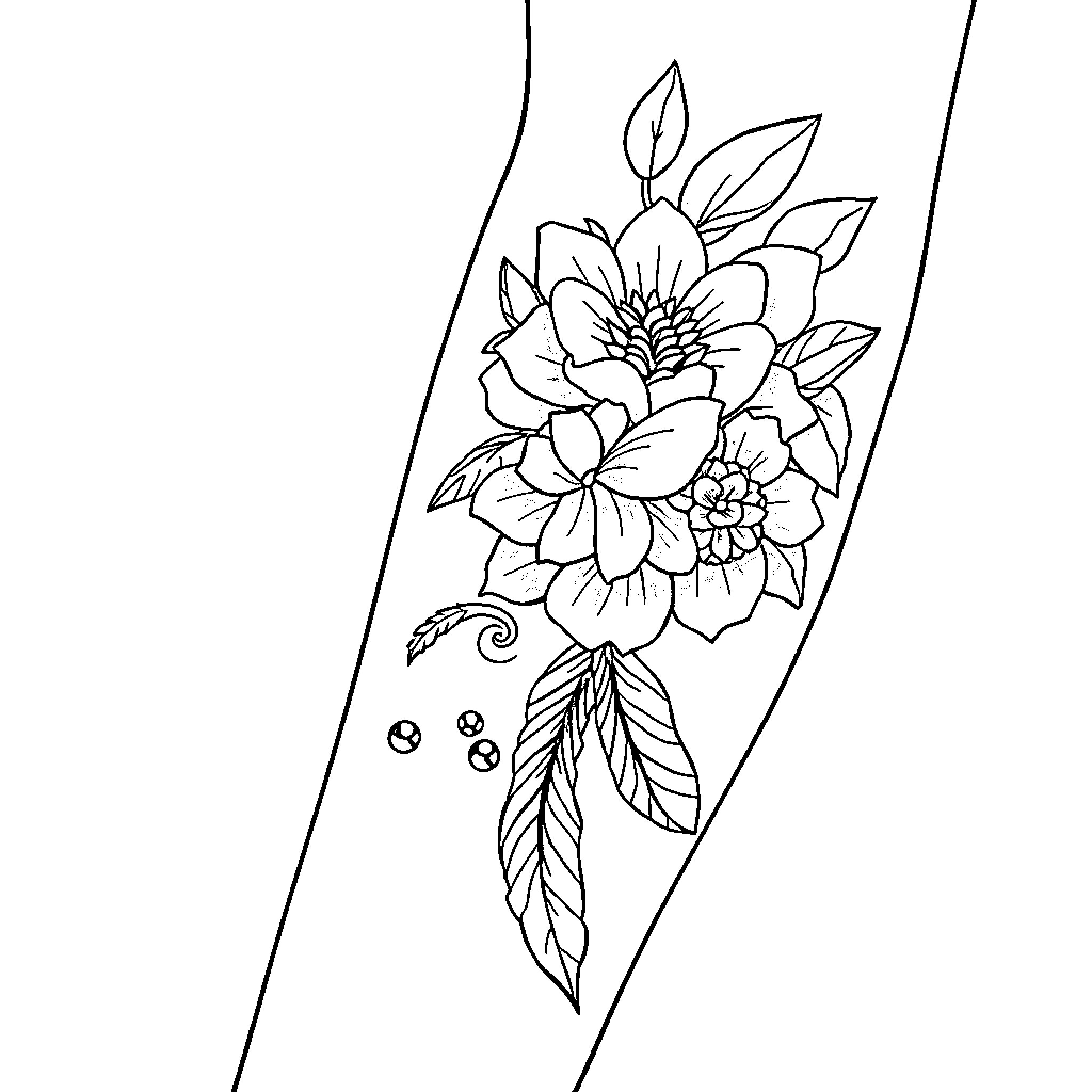 Tattoo of Intricate Floral Design Coloring Page (free black-and-white line drawing printable PDF for all, from beginners to advanced learners, including children, teens, adults, and seniors)