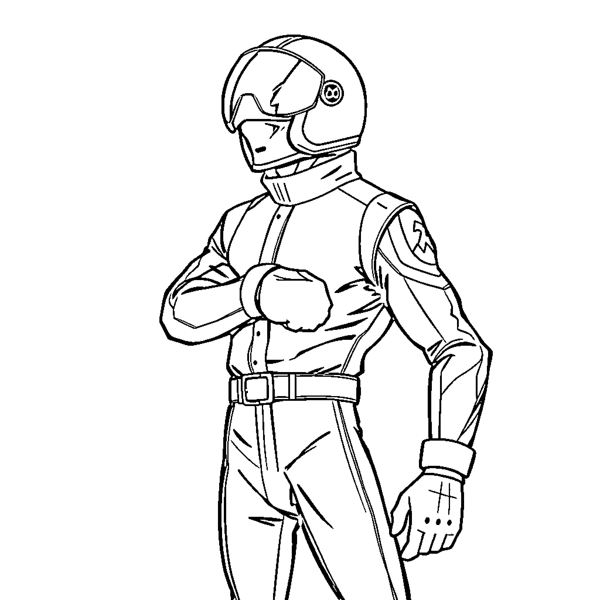 Captain Falcon strikes a heroic pose Coloring Page (free black-and-white line drawing printable PDF for all, from beginners to advanced learners, including children, teens, adults, and seniors)