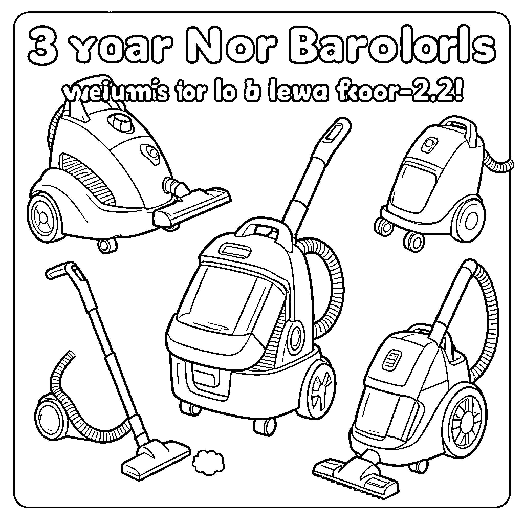 Vacuum Cleaner collection displayed in various shapes and styles Coloring Page (free black-and-white line drawing printable PDF for all, from beginners to advanced learners, including children, teens, adults, and seniors)