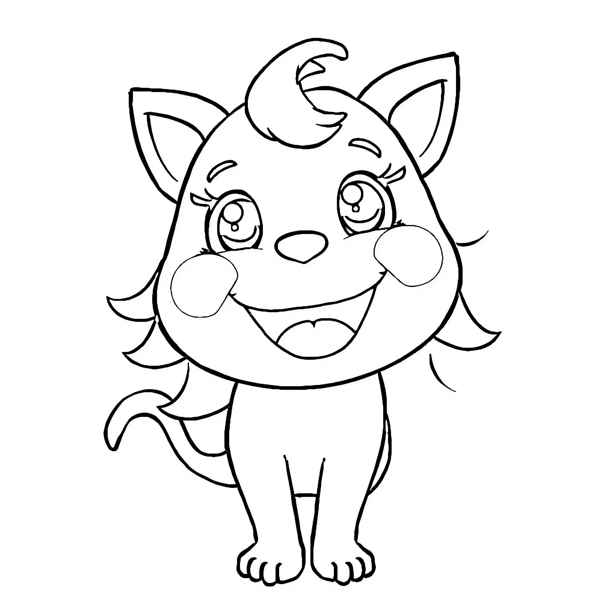 Winipo's Playful Companion Coloring Page (free black-and-white line drawing printable PDF for all, from beginners to advanced learners, including children, teens, adults, and seniors)