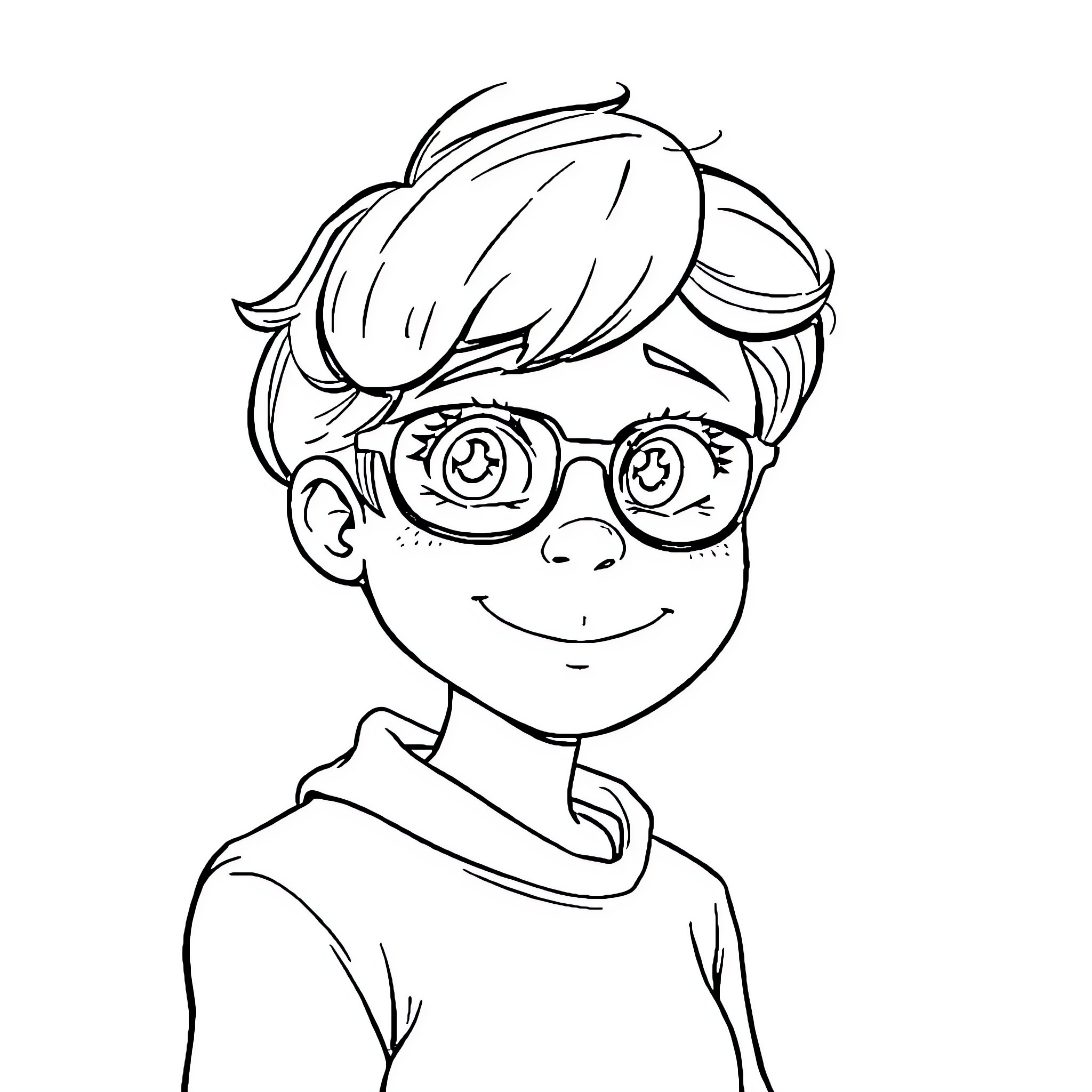 Ginger boy with glasses and happy expression Coloring Page (free black-and-white line drawing printable PDF for all, from beginners to advanced learners, including children, teens, adults, and seniors)