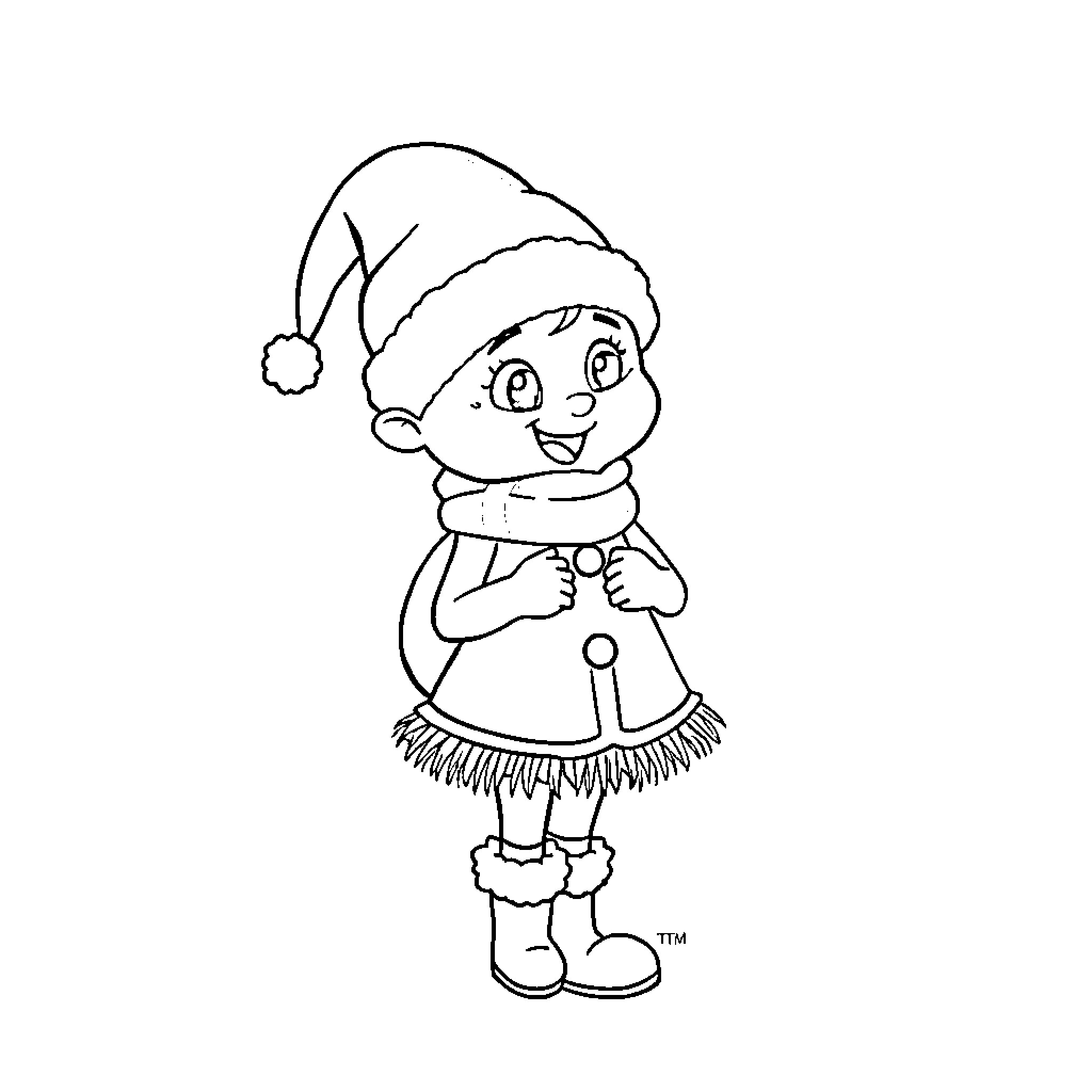 Bluey in festive winter outfit Coloring Page (free black-and-white line drawing printable PDF for all, from beginners to advanced learners, including children, teens, adults, and seniors)