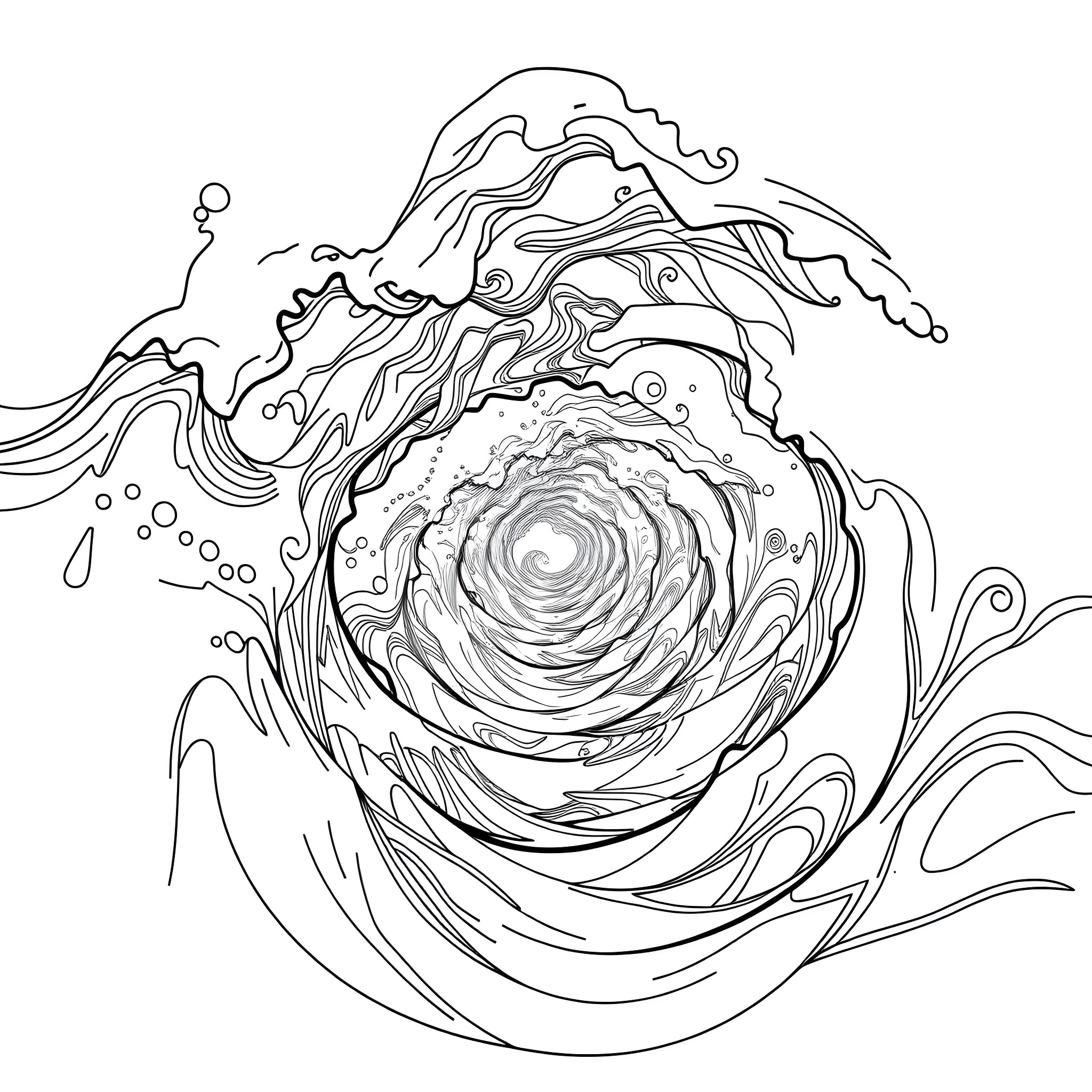 Wave of vibrant swirling shapes and forms Coloring Page (free black-and-white line drawing printable PDF for all, from beginners to advanced learners, including children, teens, adults, and seniors)