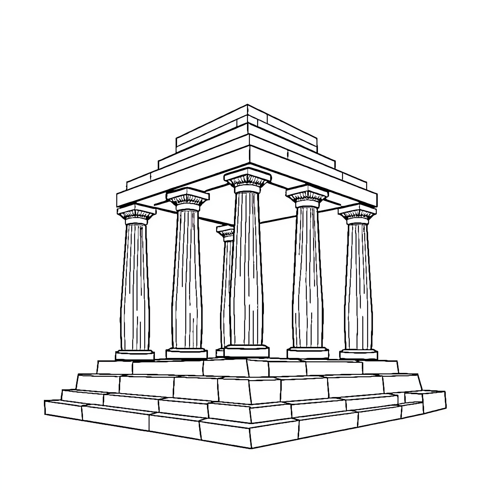 Pyramid with ornate columns and stepped structure Coloring Page (free black-and-white line drawing printable PDF for all, from beginners to advanced learners, including children, teens, adults, and seniors)
