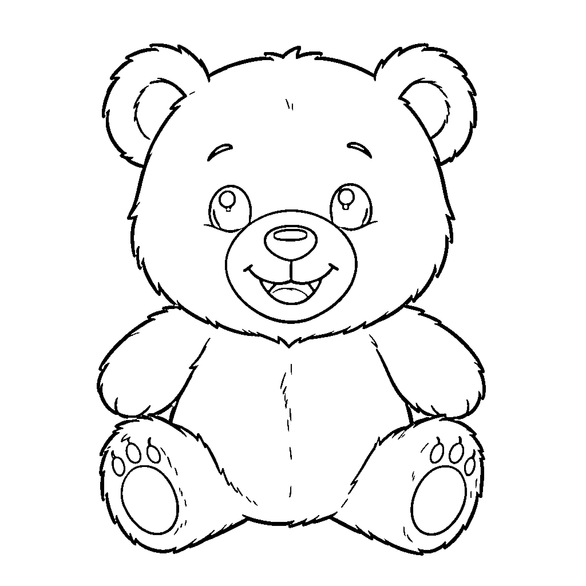 Teddy Bear sitting and smiling happily Coloring Page (free black-and-white line drawing printable PDF for all, from beginners to advanced learners, including children, teens, adults, and seniors)