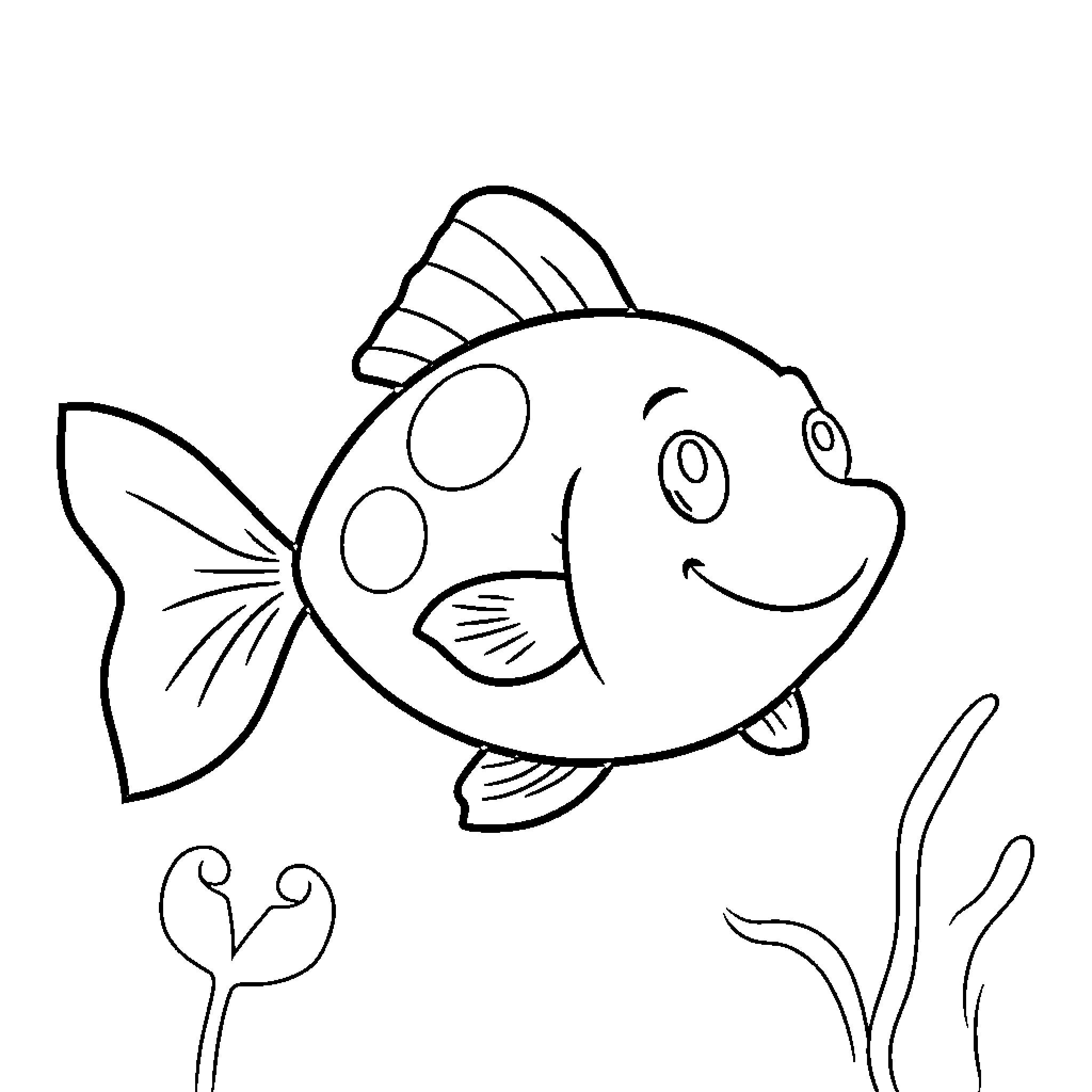 Goldfish swimming happily underwater Coloring Page (free black-and-white line drawing printable PDF for all, from beginners to advanced learners, including children, teens, adults, and seniors)