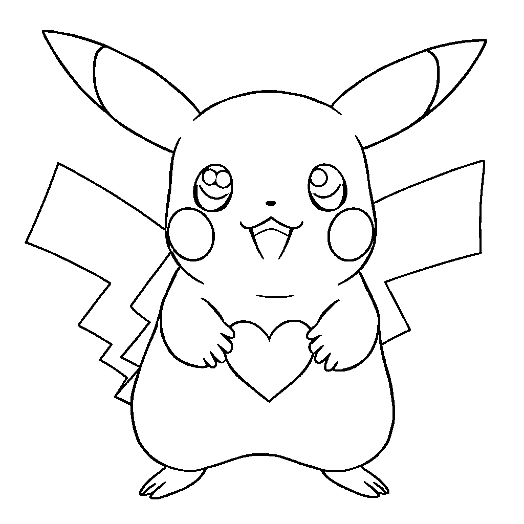 Pikachu showing a heart-shaped gesture Coloring Page (free black-and-white line drawing printable PDF for all, from beginners to advanced learners, including children, teens, adults, and seniors)