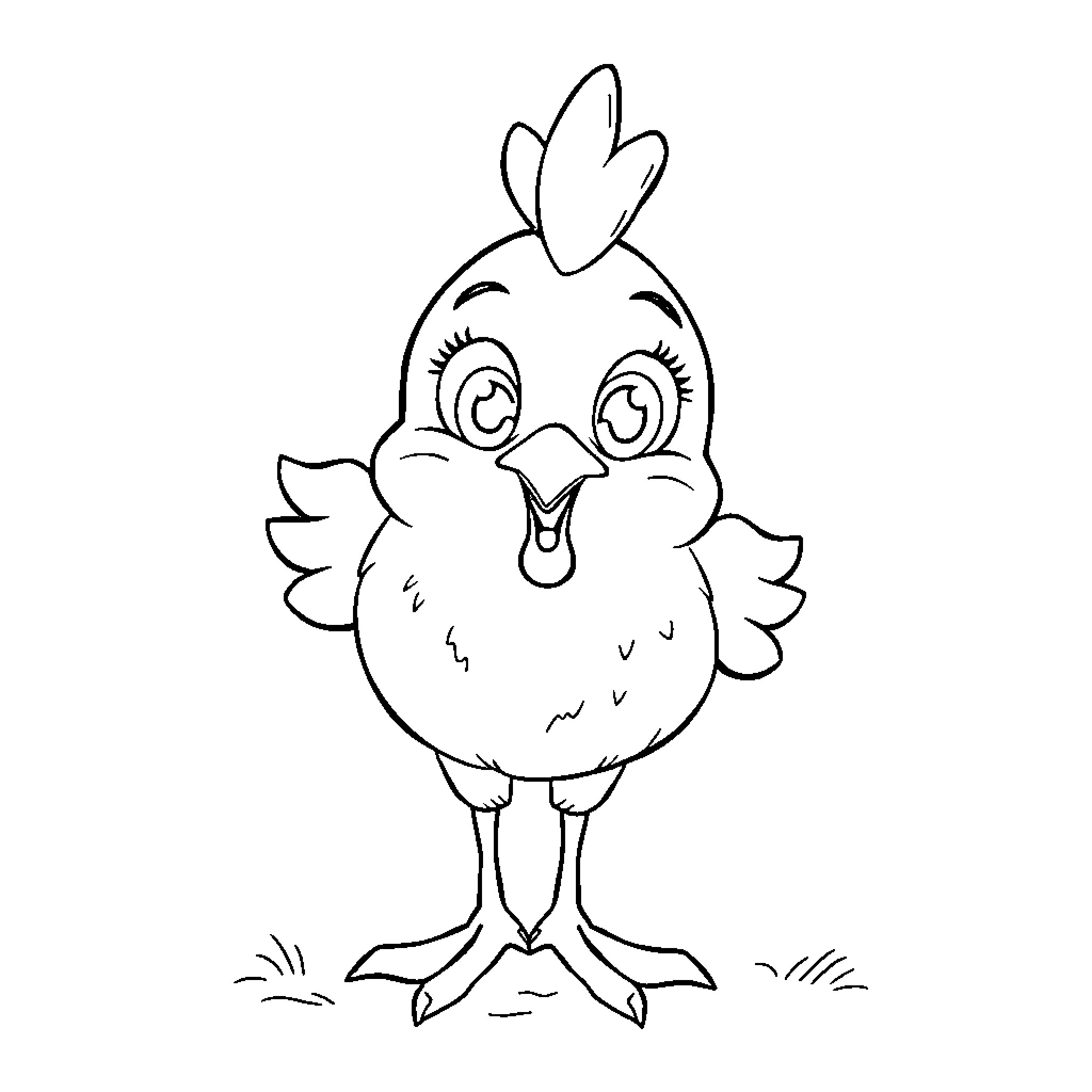 Helen Henny the cheerful chicken Coloring Page (free black-and-white line drawing printable PDF for all, from beginners to advanced learners, including children, teens, adults, and seniors)