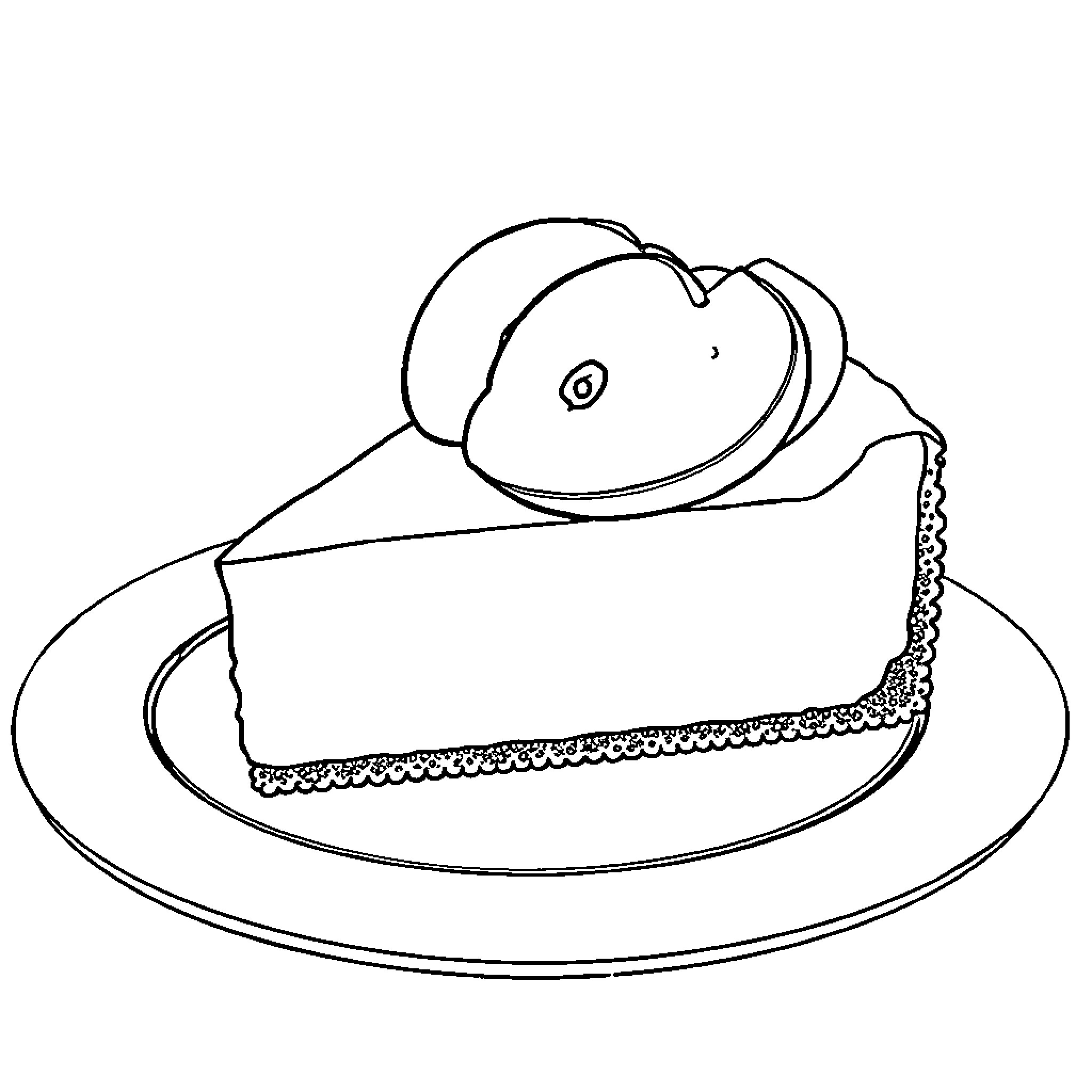 Apple Dessert on Plate Coloring Page (free black-and-white line drawing printable PDF for all, from beginners to advanced learners, including children, teens, adults, and seniors)