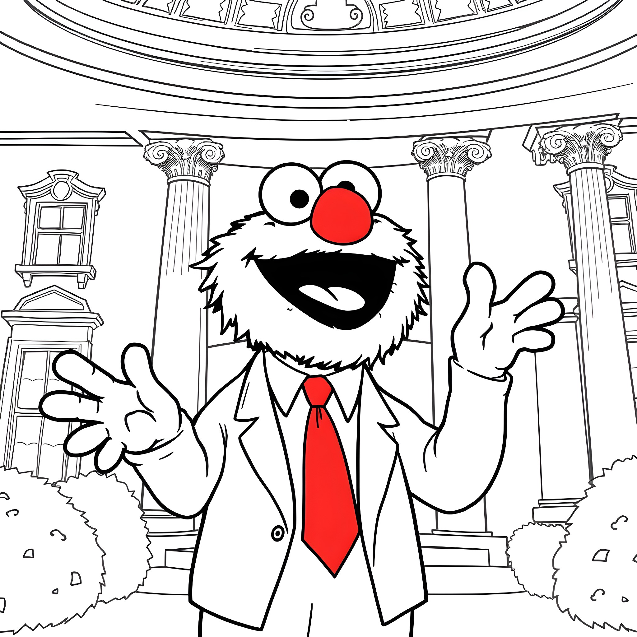 Cookie Monster as a professional business executive Coloring Page (free black-and-white line drawing printable PDF for all, from beginners to advanced learners, including children, teens, adults, and seniors)