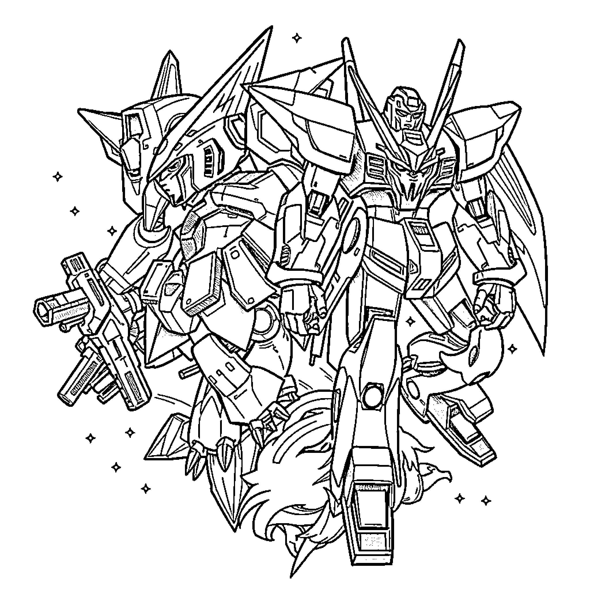 Tattoo of a Futuristic Mecha Robot Coloring Page (free black-and-white line drawing printable PDF for all, from beginners to advanced learners, including children, teens, adults, and seniors)