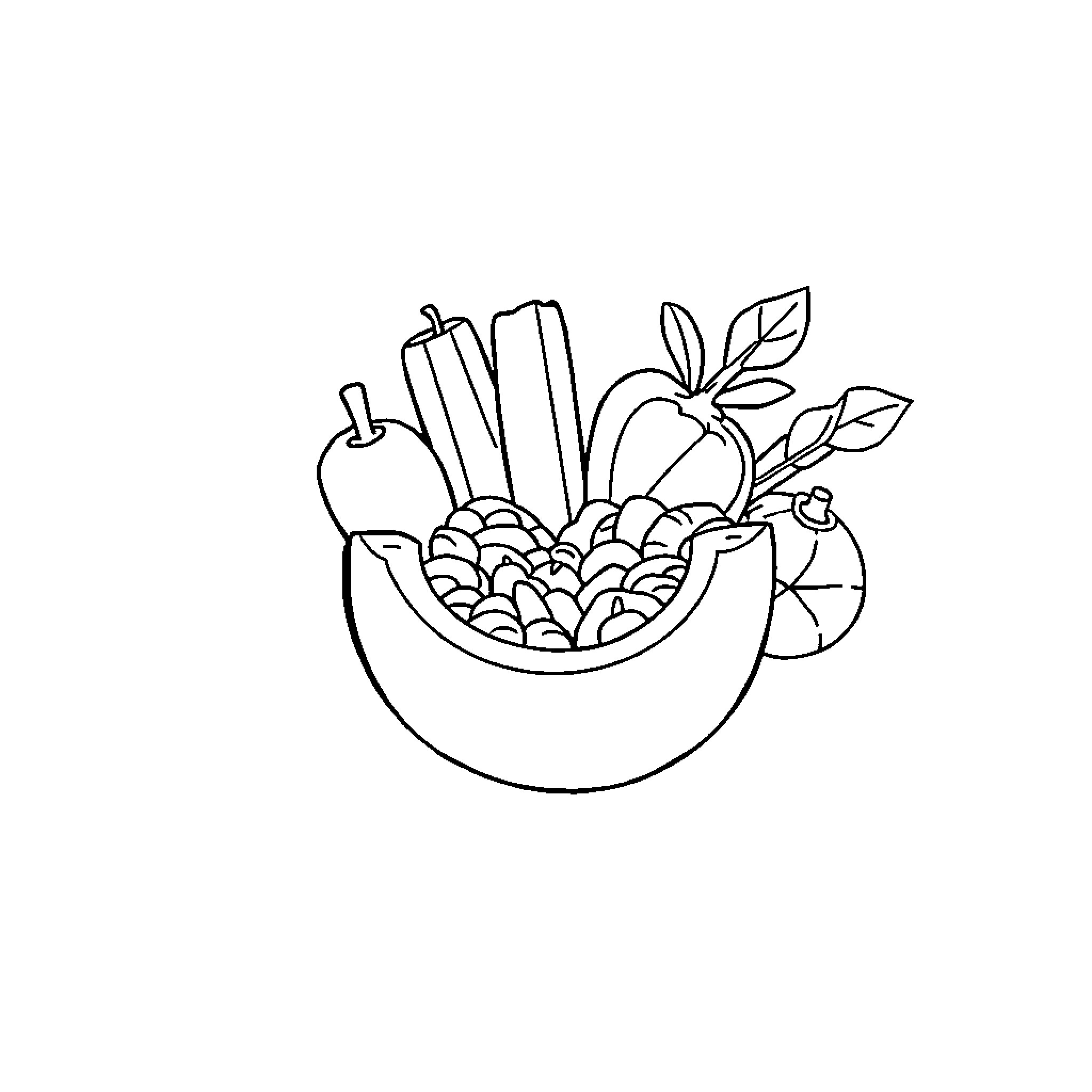 Happy Healthy Food Bowl Coloring Page (free black-and-white line drawing printable PDF for all, from beginners to advanced learners, including children, teens, adults, and seniors)