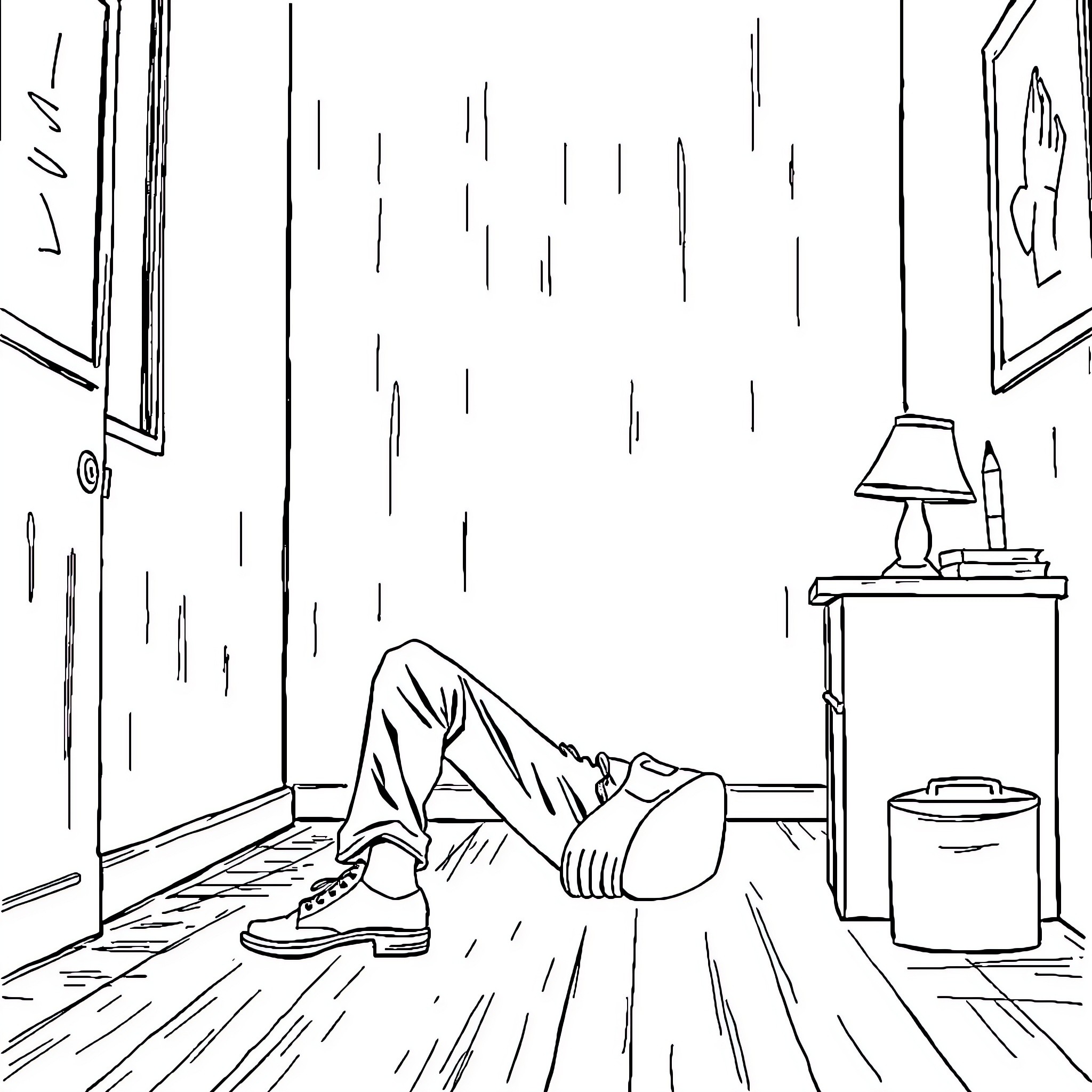 Levi Ackerman resting in a quiet room Coloring Page (free black-and-white line drawing printable PDF for all, from beginners to advanced learners, including children, teens, adults, and seniors)