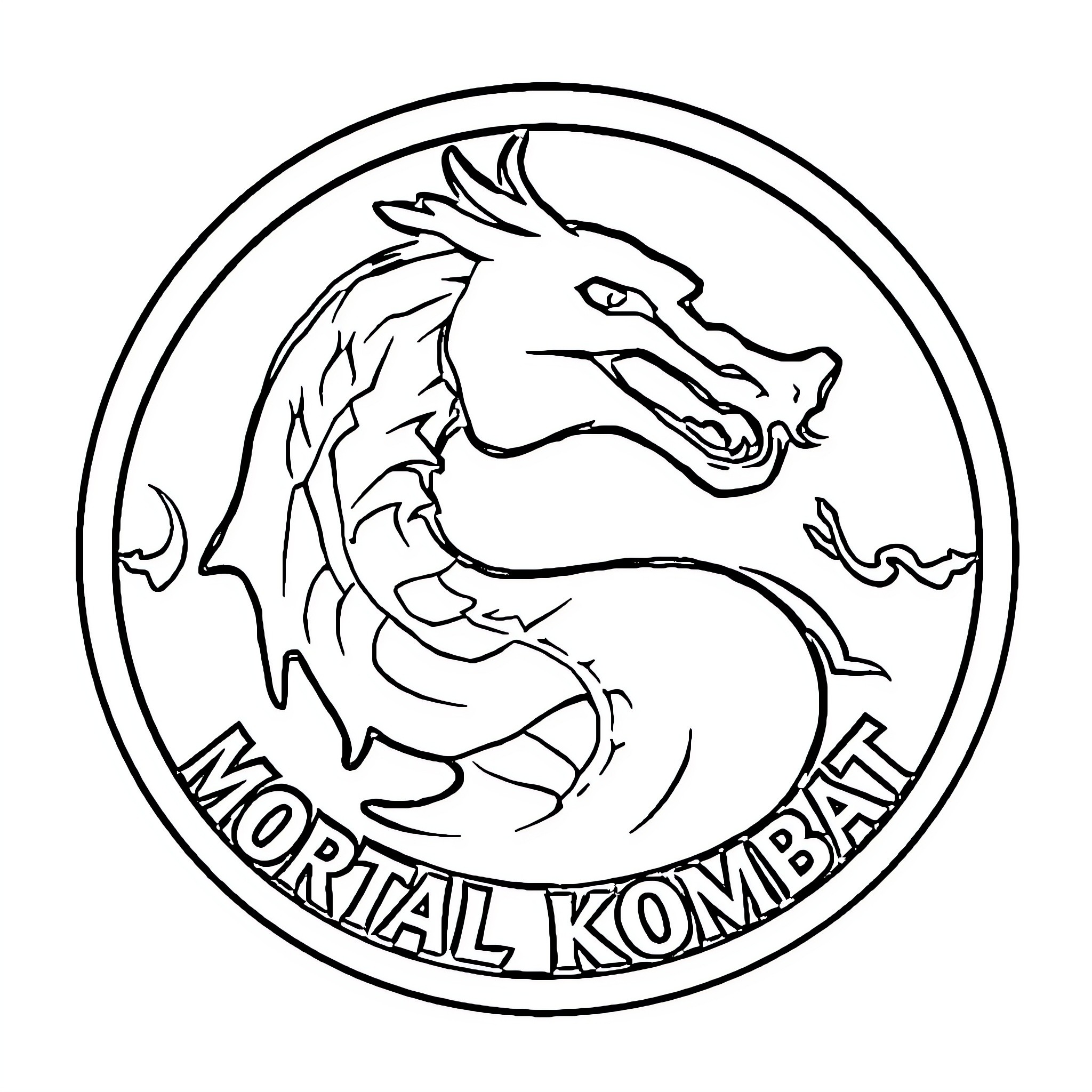Mortal Combat: Fierce Dragon Emblem Coloring Page (free black-and-white line drawing printable PDF for all, from beginners to advanced learners, including children, teens, adults, and seniors)