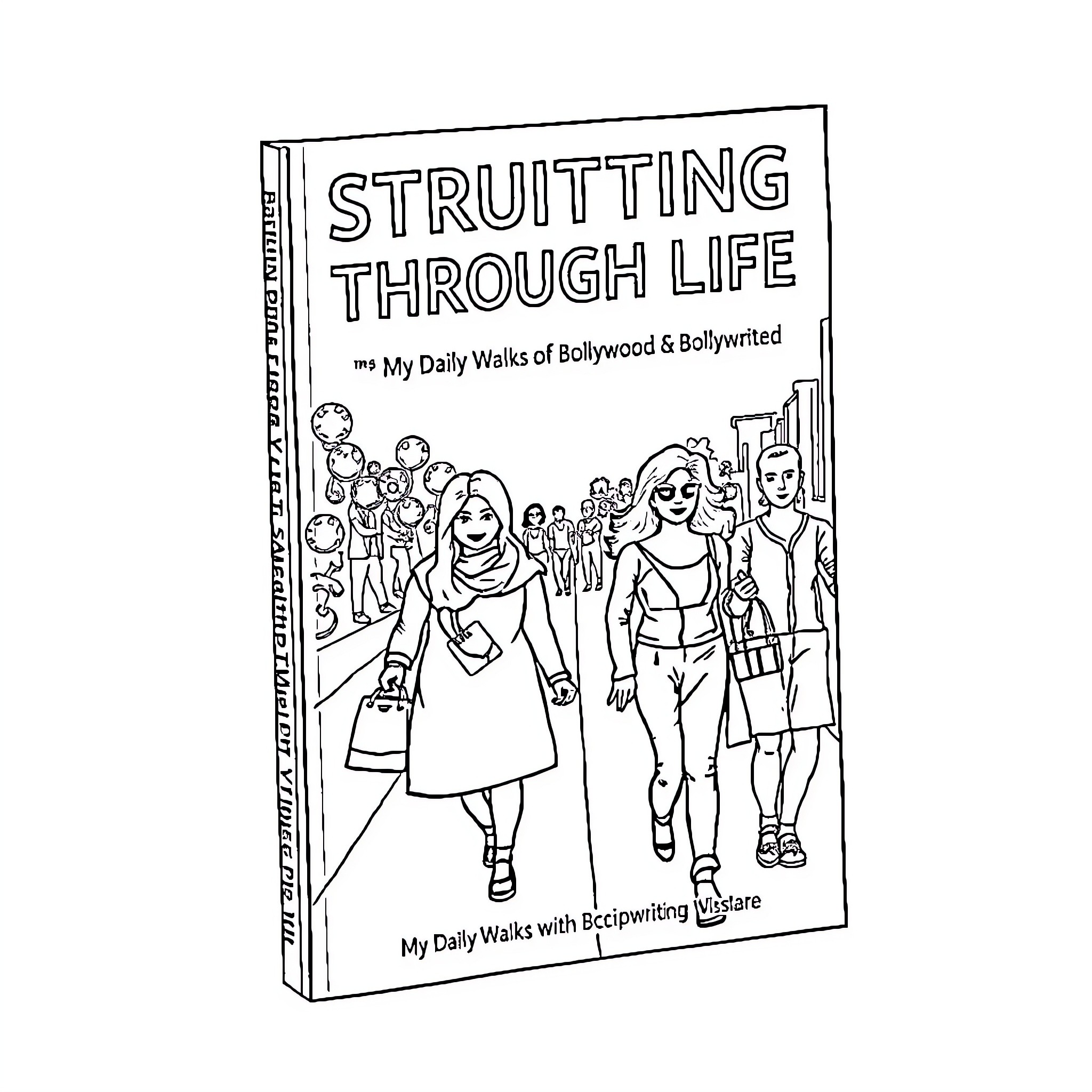 Book about strutting through life in Bollywood & Bollywood-inspired style Coloring Page (free black-and-white line drawing printable PDF for all, from beginners to advanced learners, including children, teens, adults, and seniors)