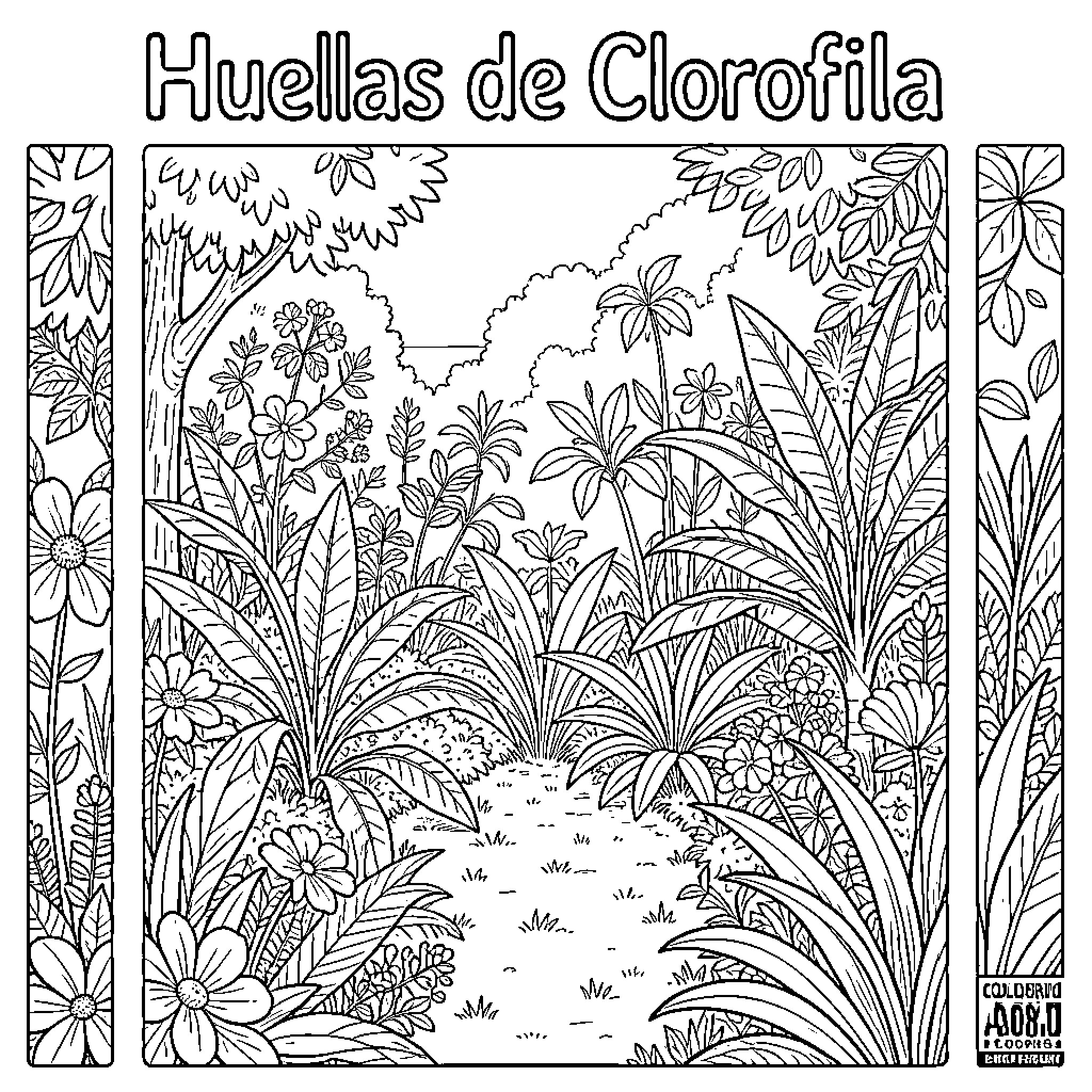 Plant life in tropical wilderness Coloring Page (free black-and-white line drawing printable PDF for all, from beginners to advanced learners, including children, teens, adults, and seniors)