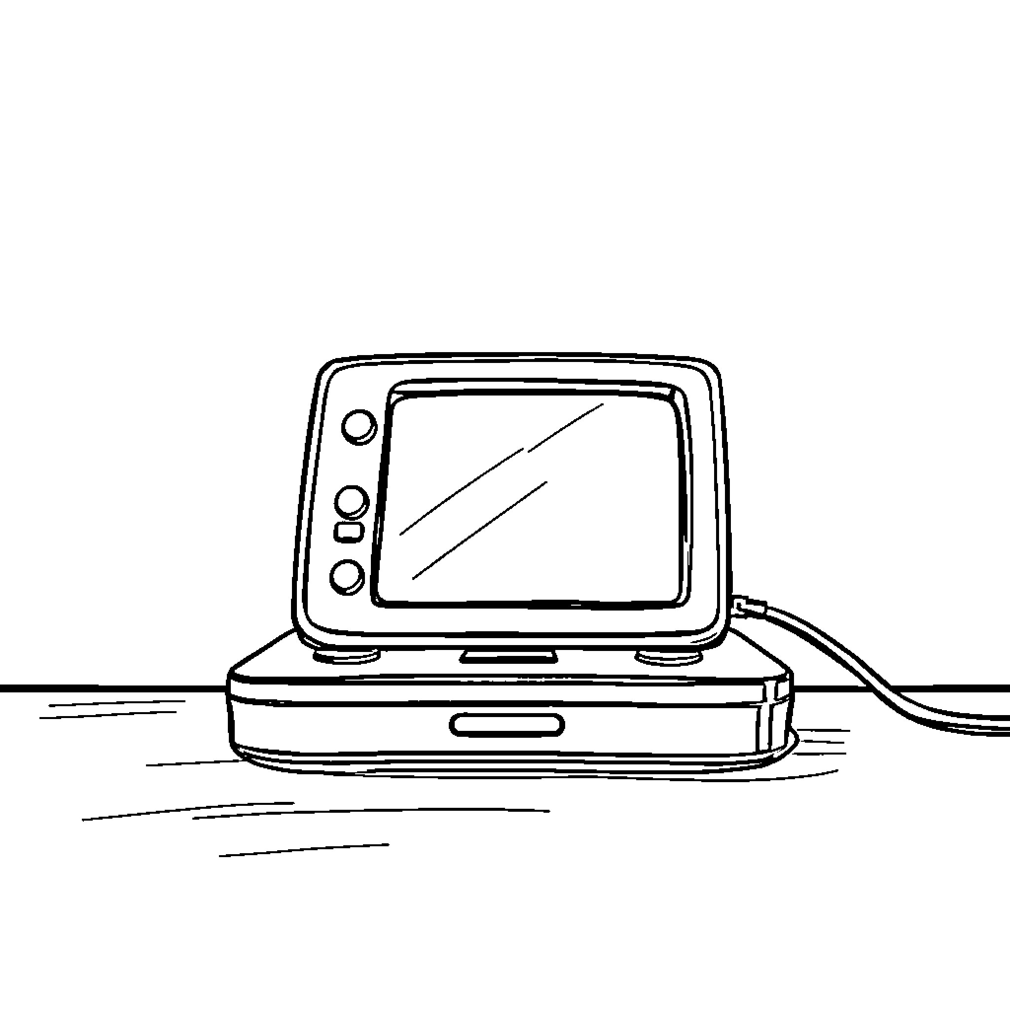 Spirited computer monitor on desk Coloring Page (free black-and-white line drawing printable PDF for all, from beginners to advanced learners, including children, teens, adults, and seniors)