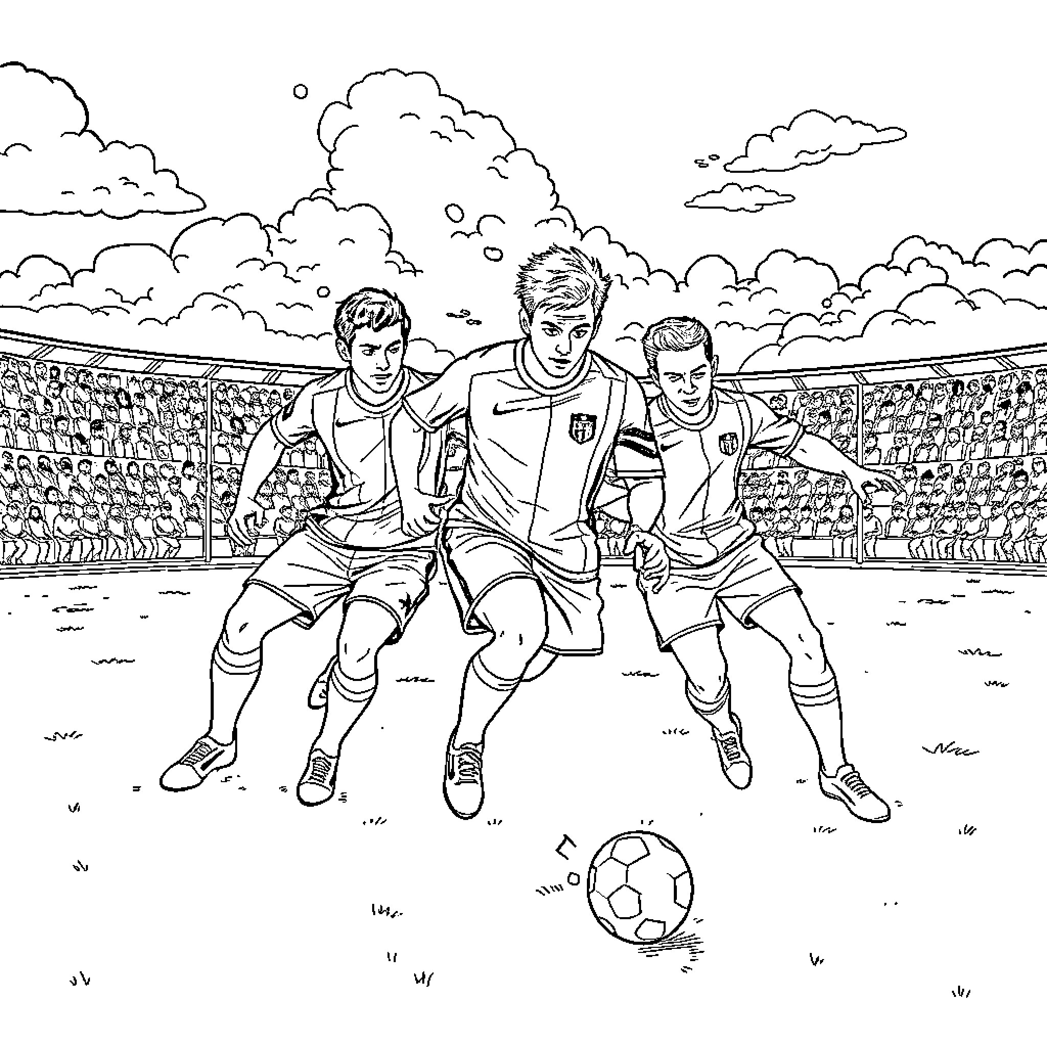 Avengers of the Soccer Field Coloring Page (free black-and-white line drawing printable PDF for all, from beginners to advanced learners, including children, teens, adults, and seniors)