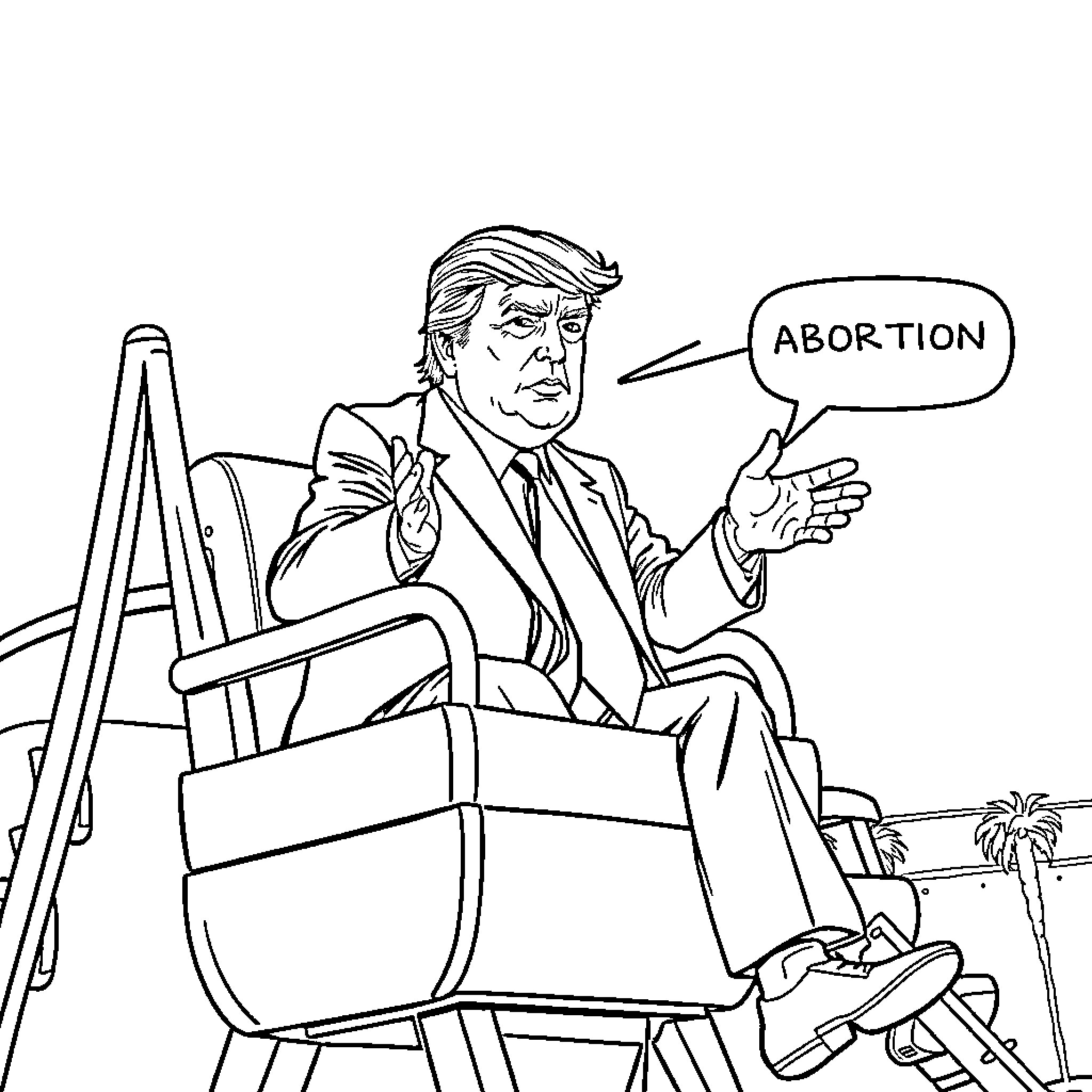 Trump Discussing Controversial Topic in Speech Coloring Page (free black-and-white line drawing printable PDF for all, from beginners to advanced learners, including children, teens, adults, and seniors)
