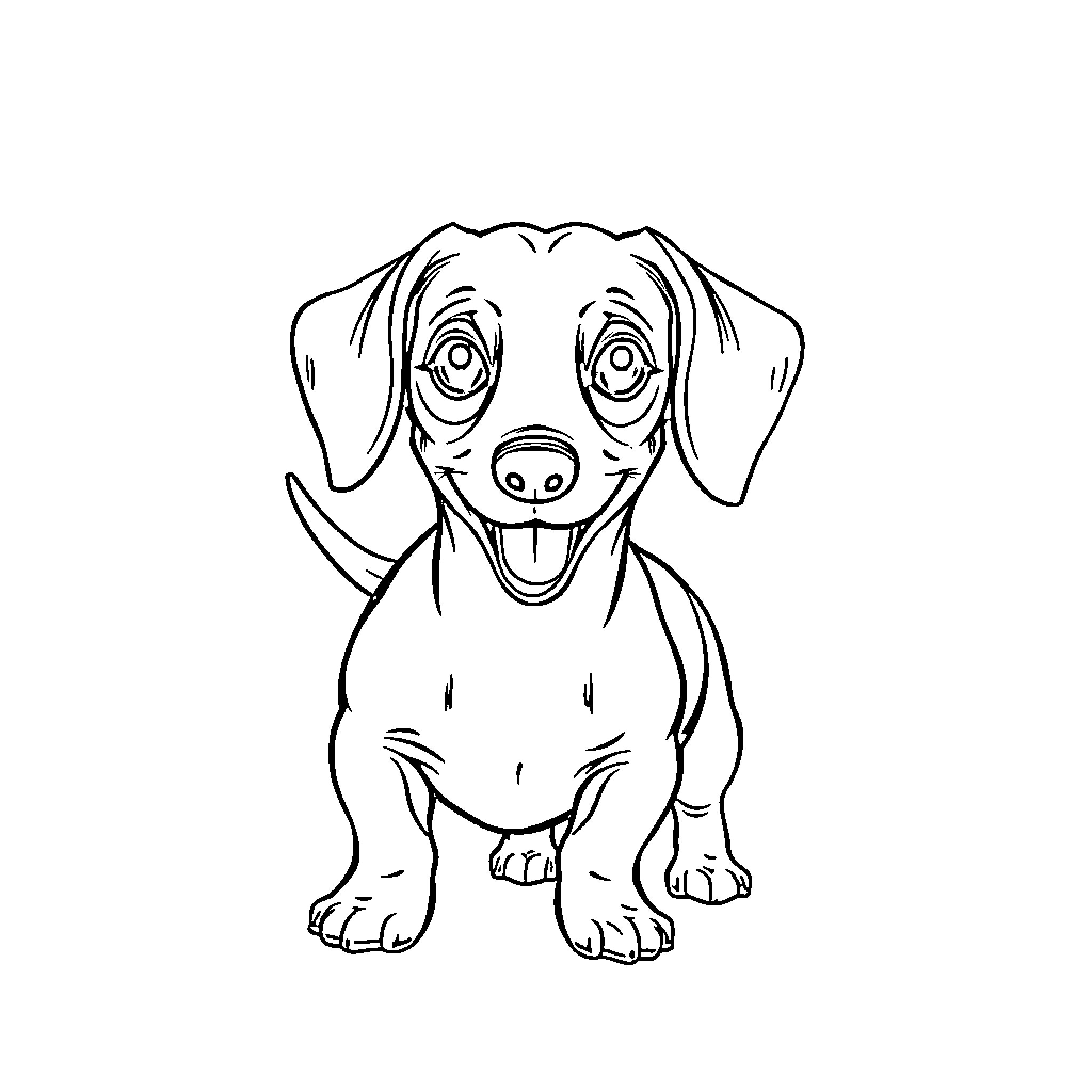 Dachshund puppy with playful expression Coloring Page (free black-and-white line drawing printable PDF for all, from beginners to advanced learners, including children, teens, adults, and seniors)