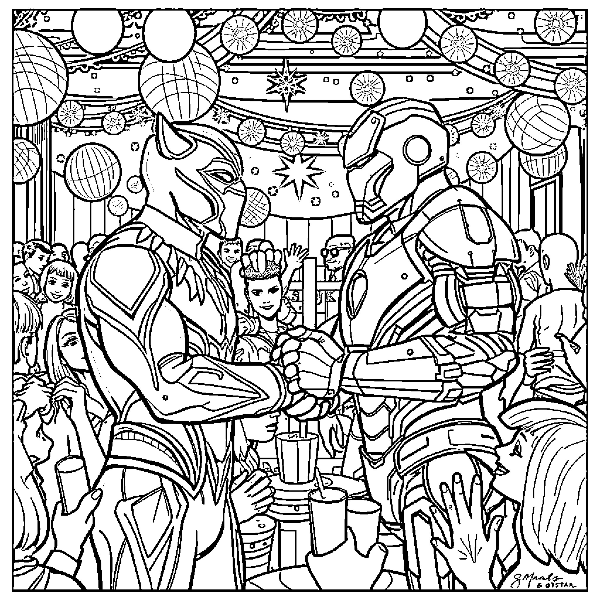 Panther exploring a futuristic and fantastical world Coloring Page (free black-and-white line drawing printable PDF for all, from beginners to advanced learners, including children, teens, adults, and seniors)