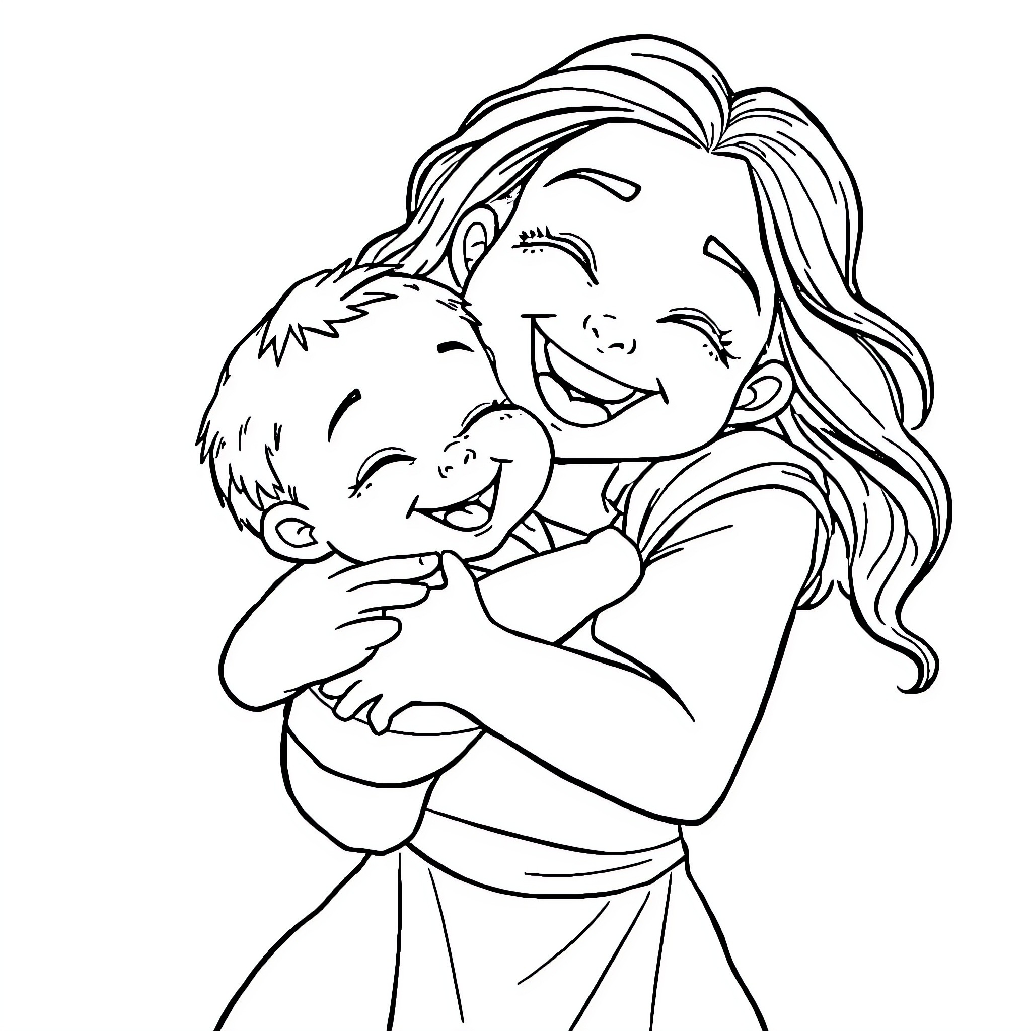 Gible Hugs and Smiles with Child Coloring Page (free black-and-white line drawing printable PDF for all, from beginners to advanced learners, including children, teens, adults, and seniors)
