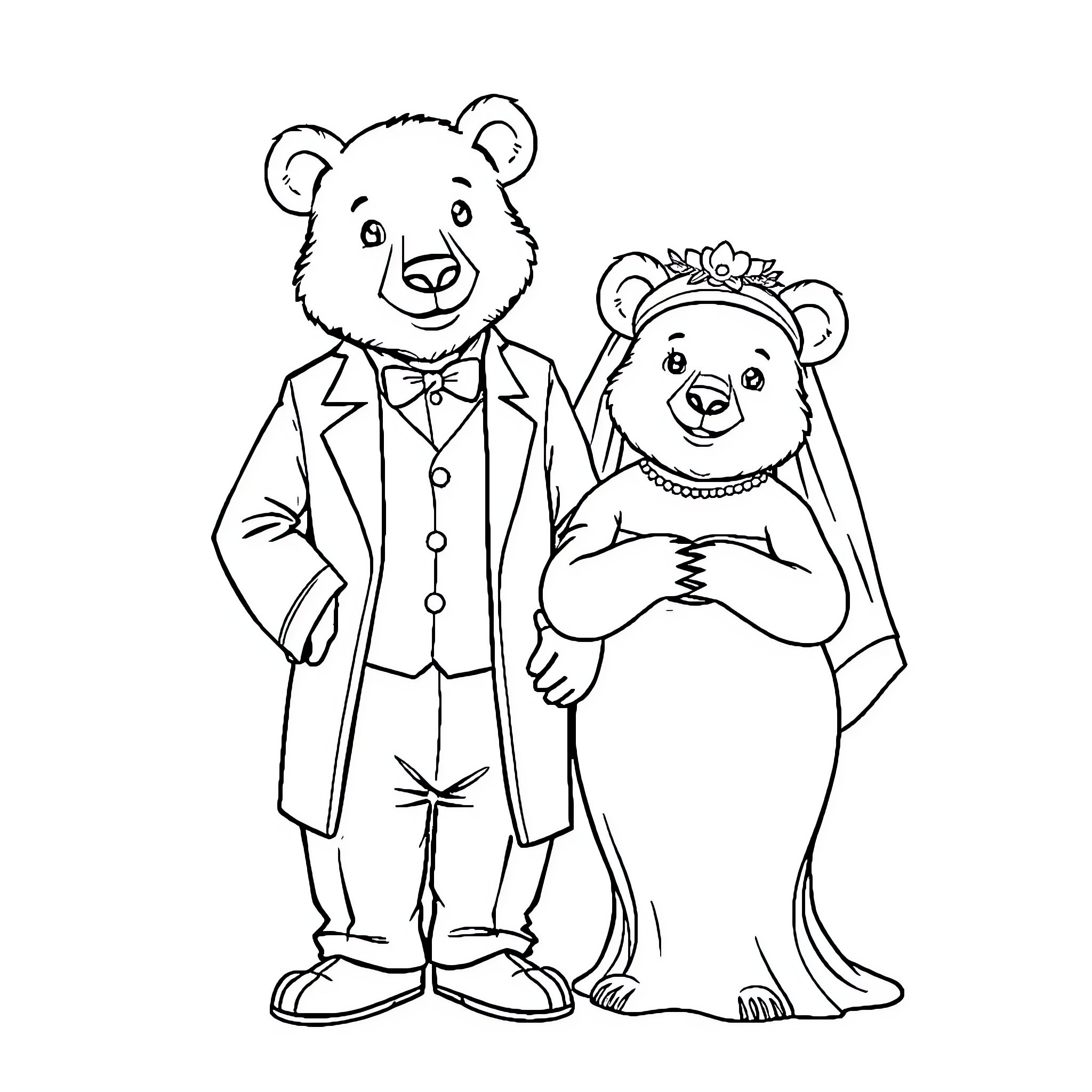 Paddington Bear's Wedding Celebration Coloring Page (free black-and-white line drawing printable PDF for all, from beginners to advanced learners, including children, teens, adults, and seniors)