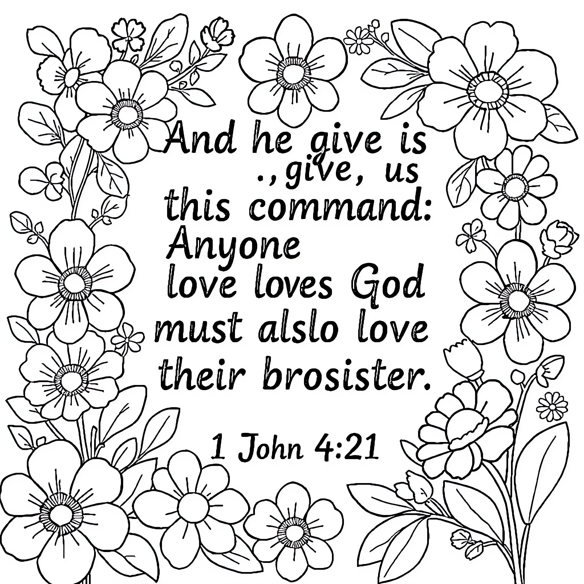 Floral frame with inspiring verse Coloring Page (free black-and-white line drawing printable PDF for all, from beginners to advanced learners, including children, teens, adults, and seniors)