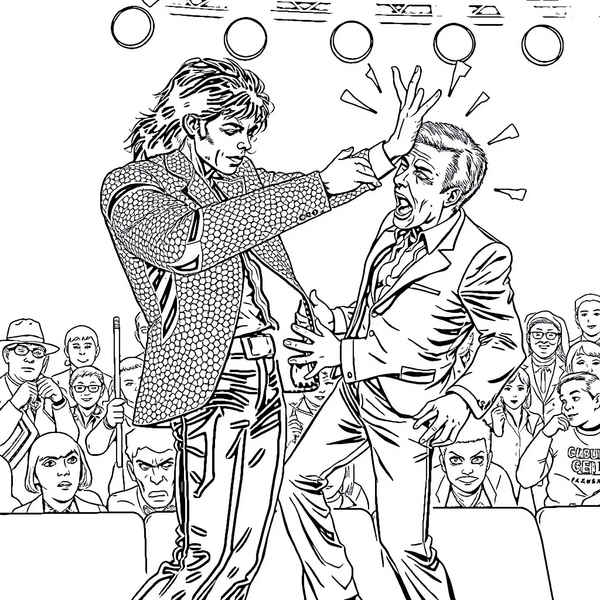 Micheal Jackson Performing on Stage with Crowd Coloring Page (free black-and-white line drawing printable PDF for all, from beginners to advanced learners, including children, teens, adults, and seniors)