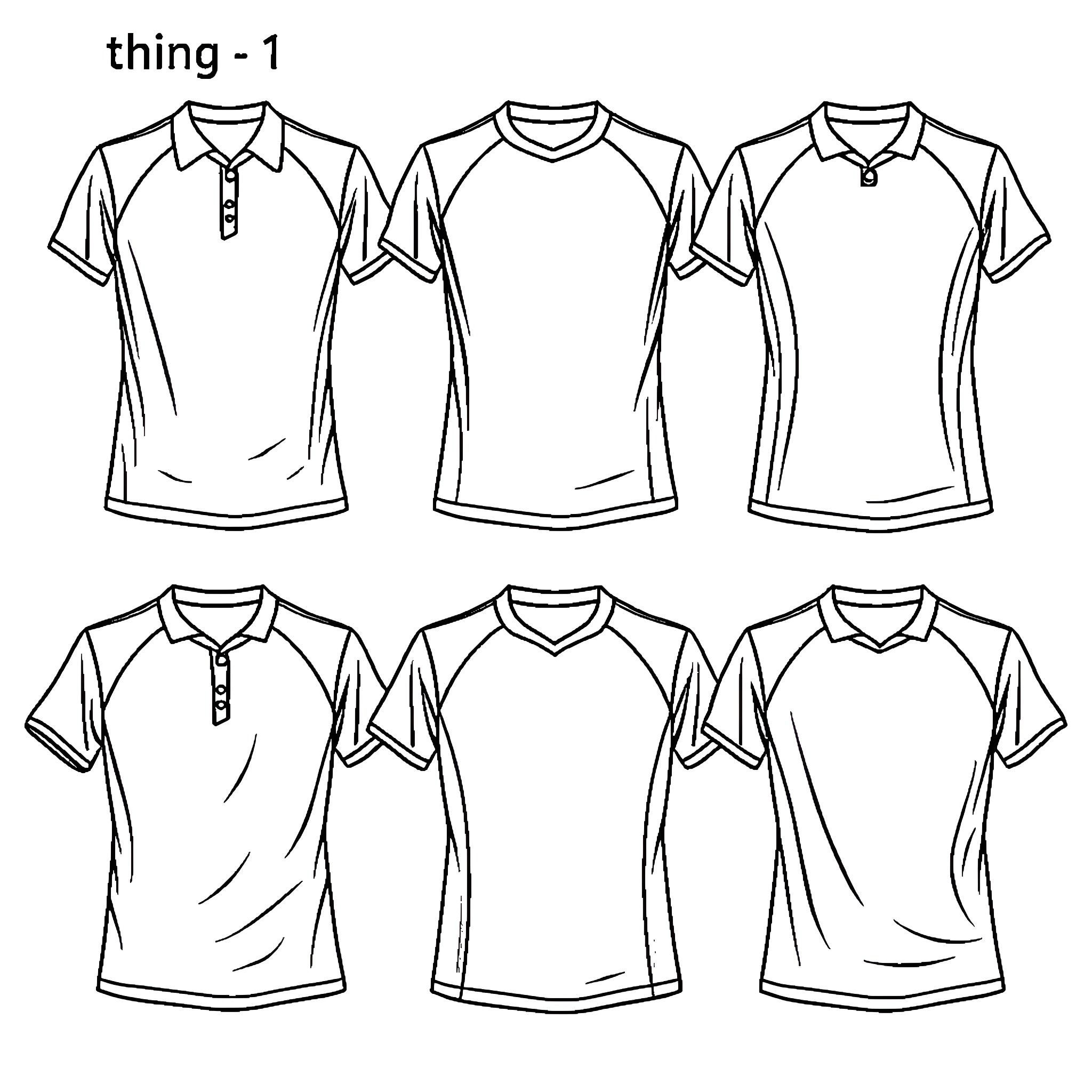 Thing Depicted as Varied Polo Shirt Designs Coloring Page (free black-and-white line drawing printable PDF for all, from beginners to advanced learners, including children, teens, adults, and seniors)
