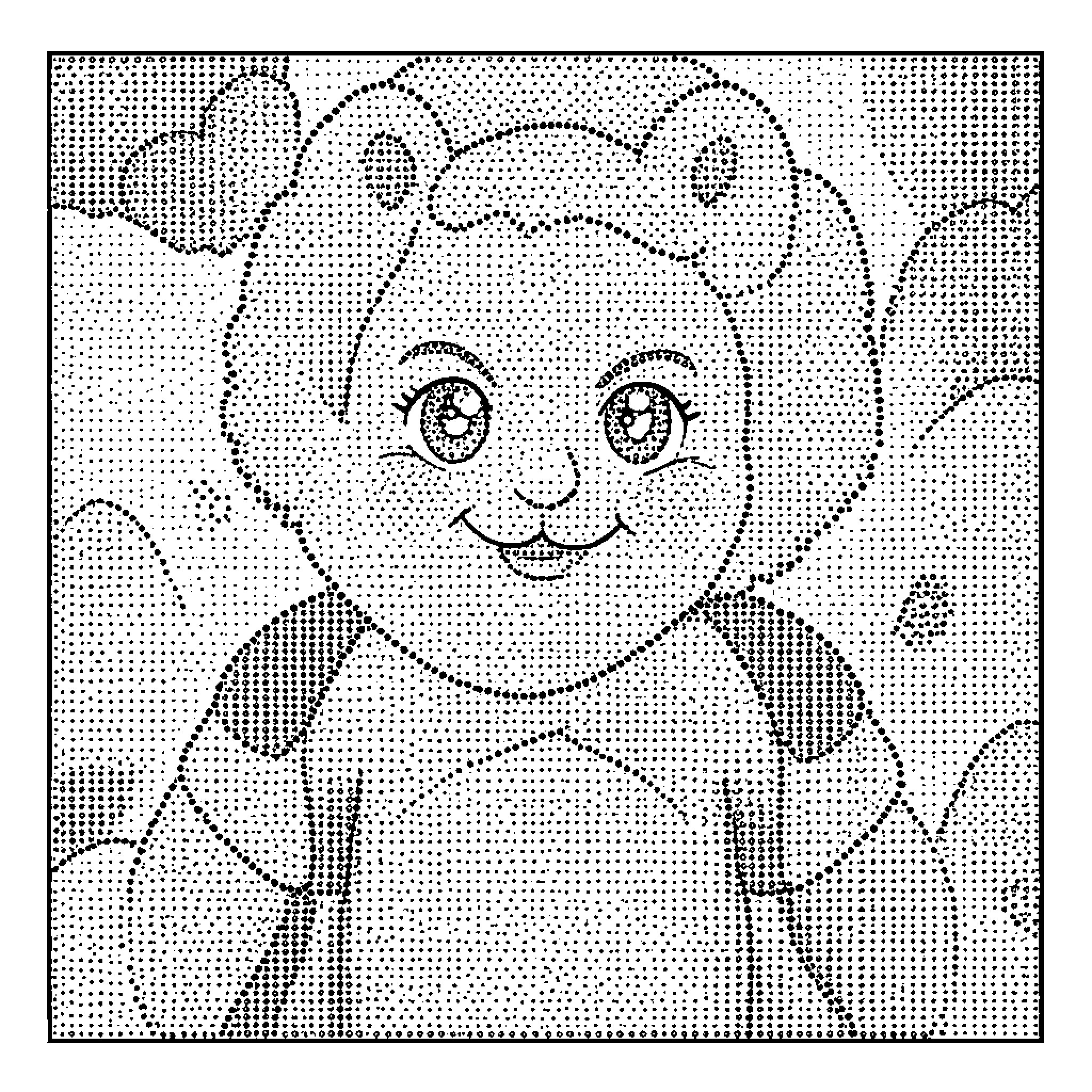 Dot cartoon character smiling joyfully in a whimsical scene Coloring Page (free black-and-white line drawing printable PDF for all, from beginners to advanced learners, including children, teens, adults, and seniors)