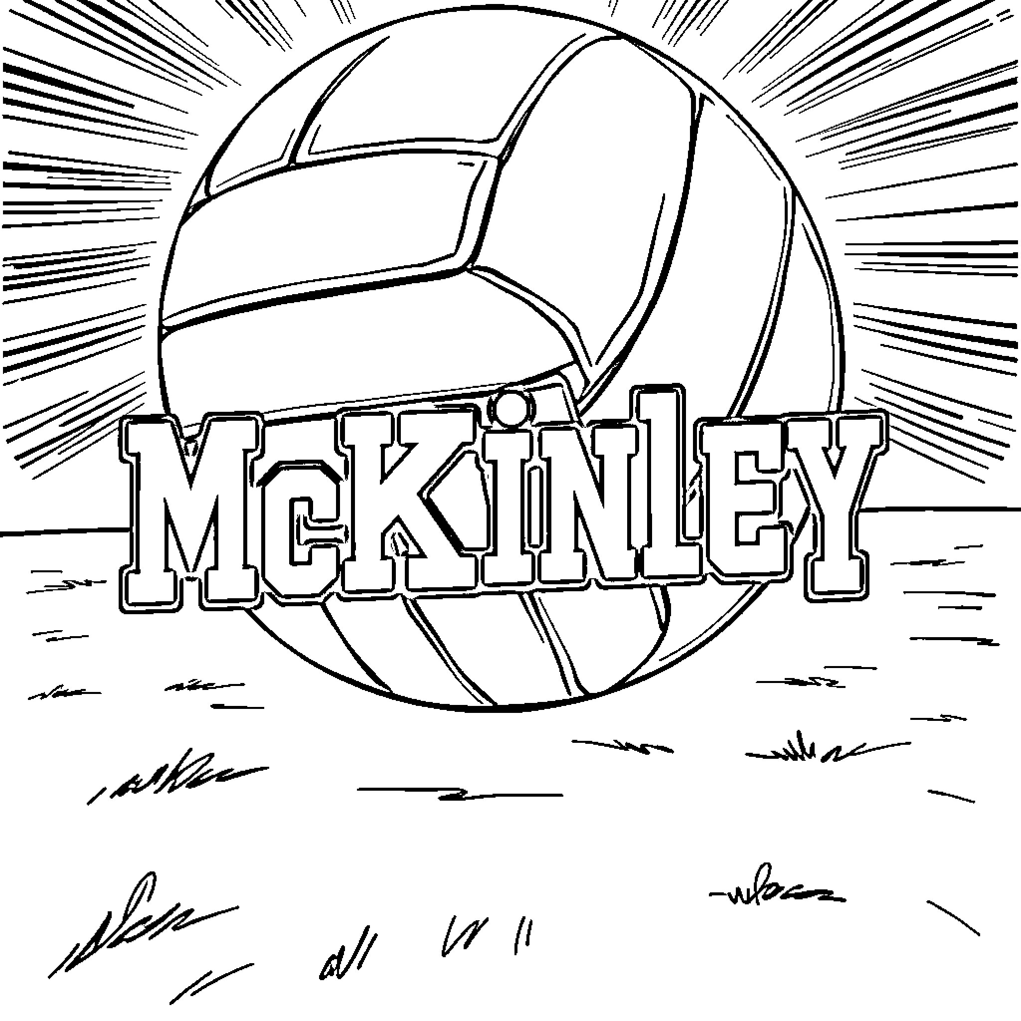 Volleyball with name 'McKinley' Coloring Page (free black-and-white line drawing printable PDF for all, from beginners to advanced learners, including children, teens, adults, and seniors)