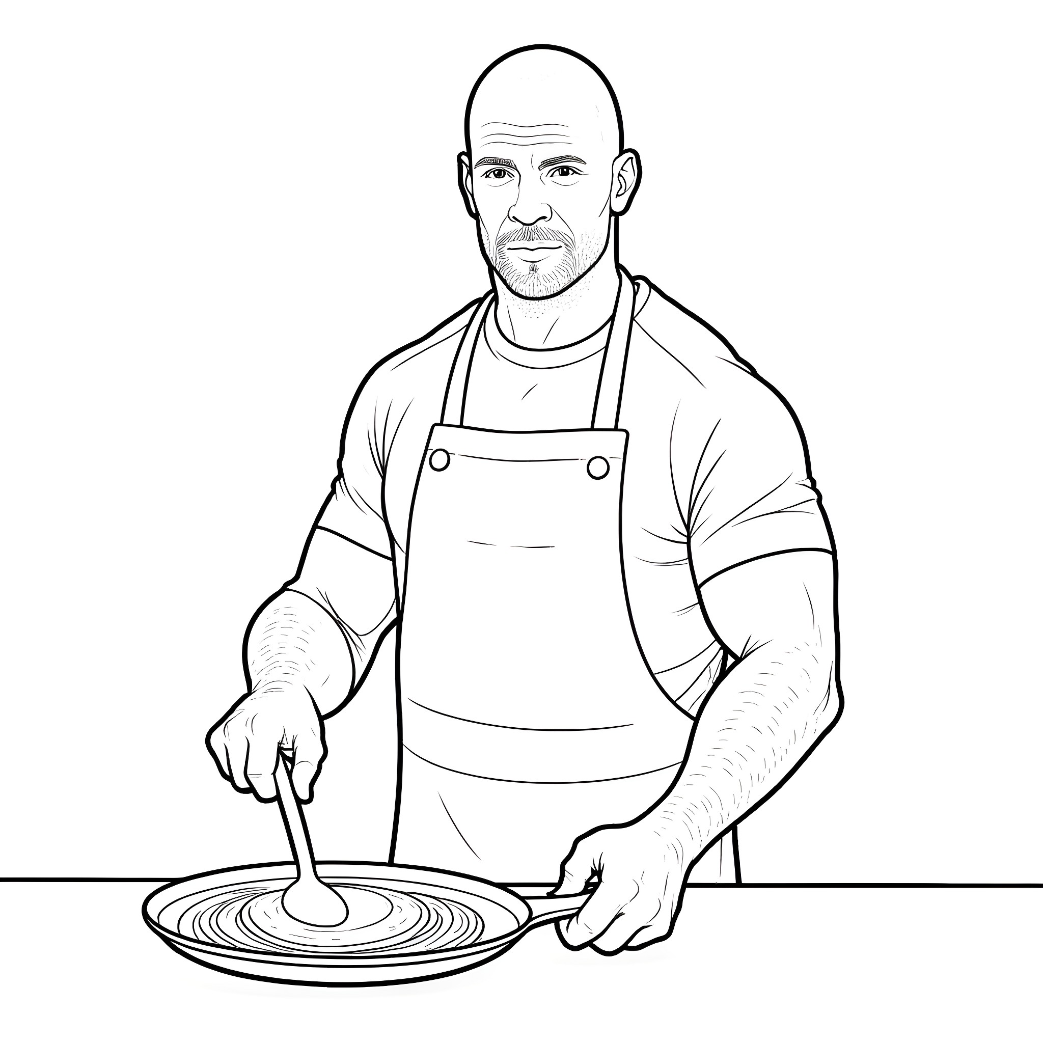 Stone Cold Steve Austin cooking in the kitchen Coloring Page (free black-and-white line drawing printable PDF for all, from beginners to advanced learners, including children, teens, adults, and seniors)