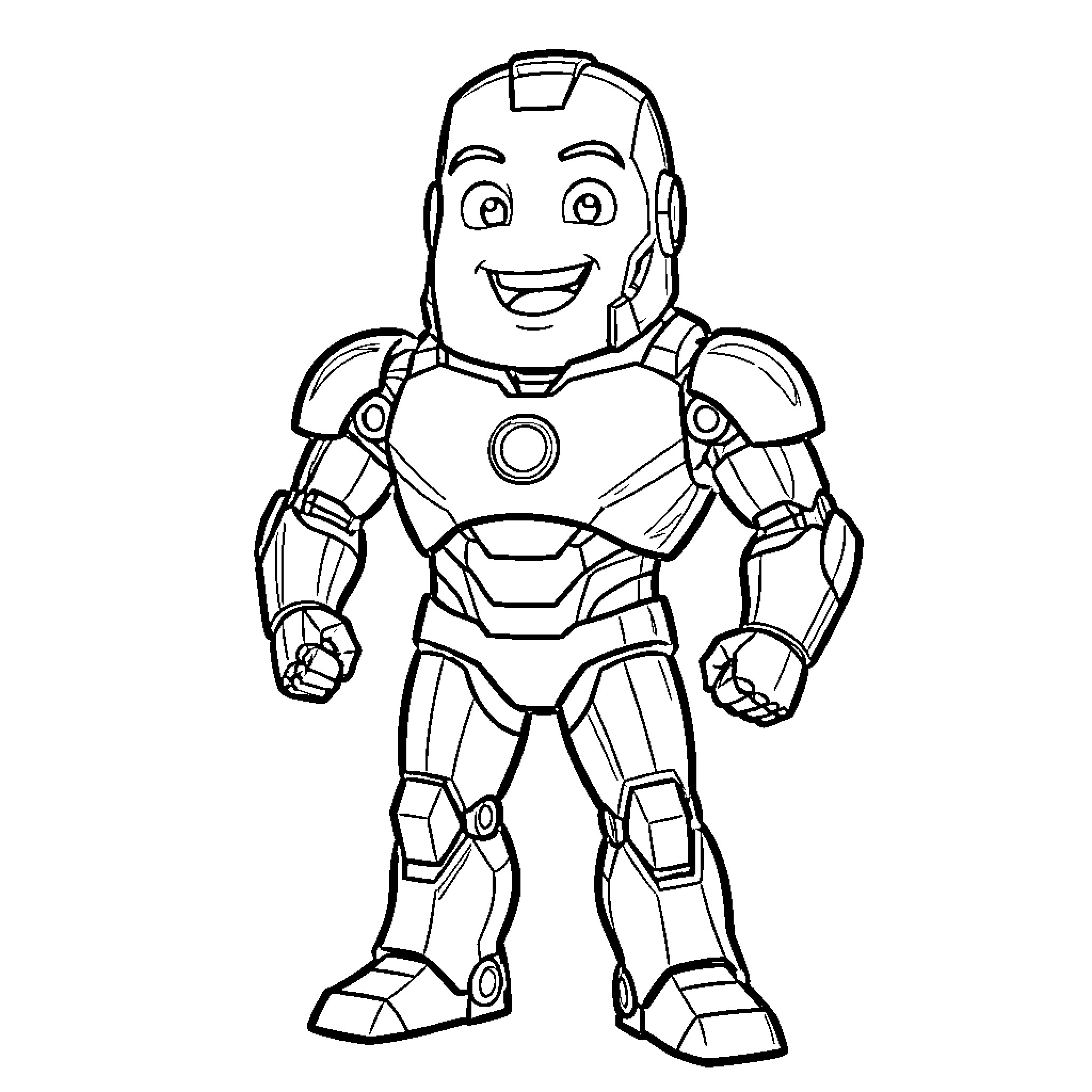 Mister Potato wearing superhero armor and smiling Coloring Page (free black-and-white line drawing printable PDF for all, from beginners to advanced learners, including children, teens, adults, and seniors)