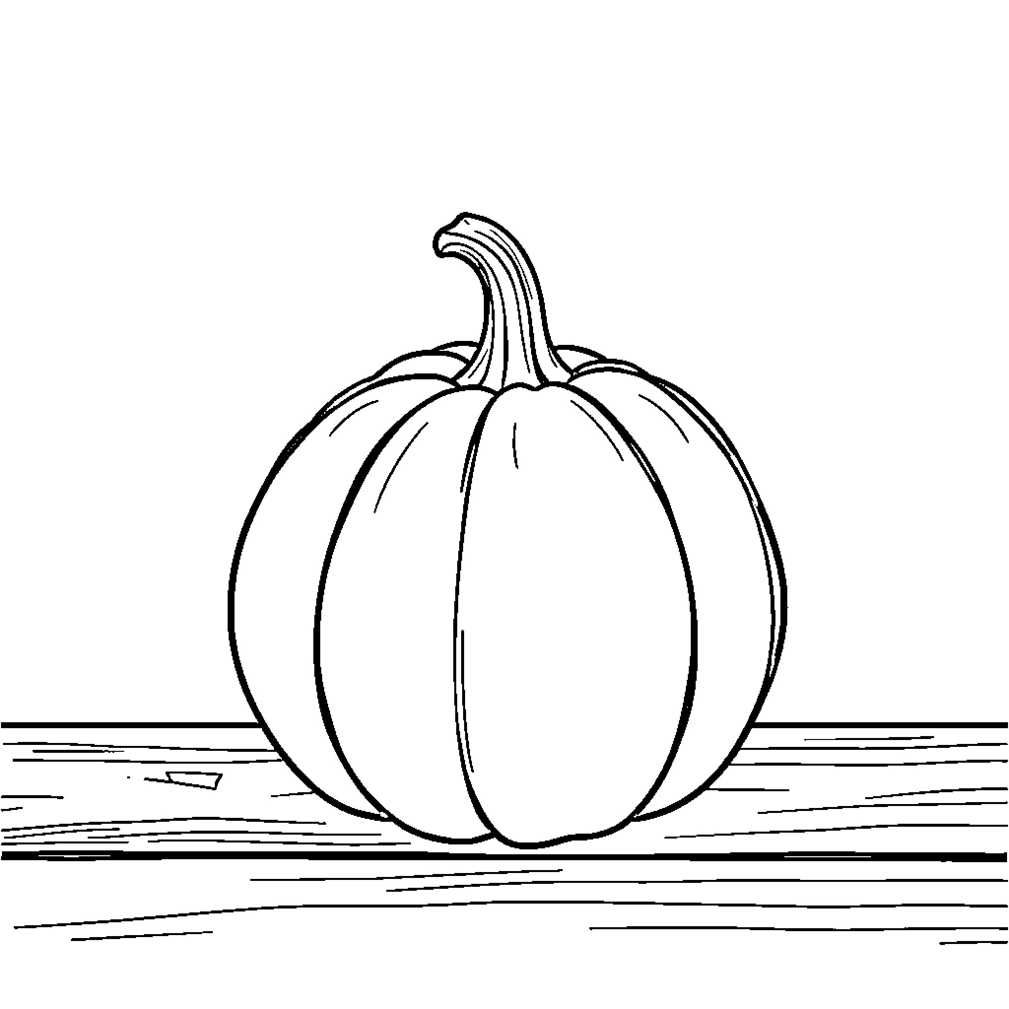 Pumpkin on a wooden surface Coloring Page (free black-and-white line drawing printable PDF for all, from beginners to advanced learners, including children, teens, adults, and seniors)