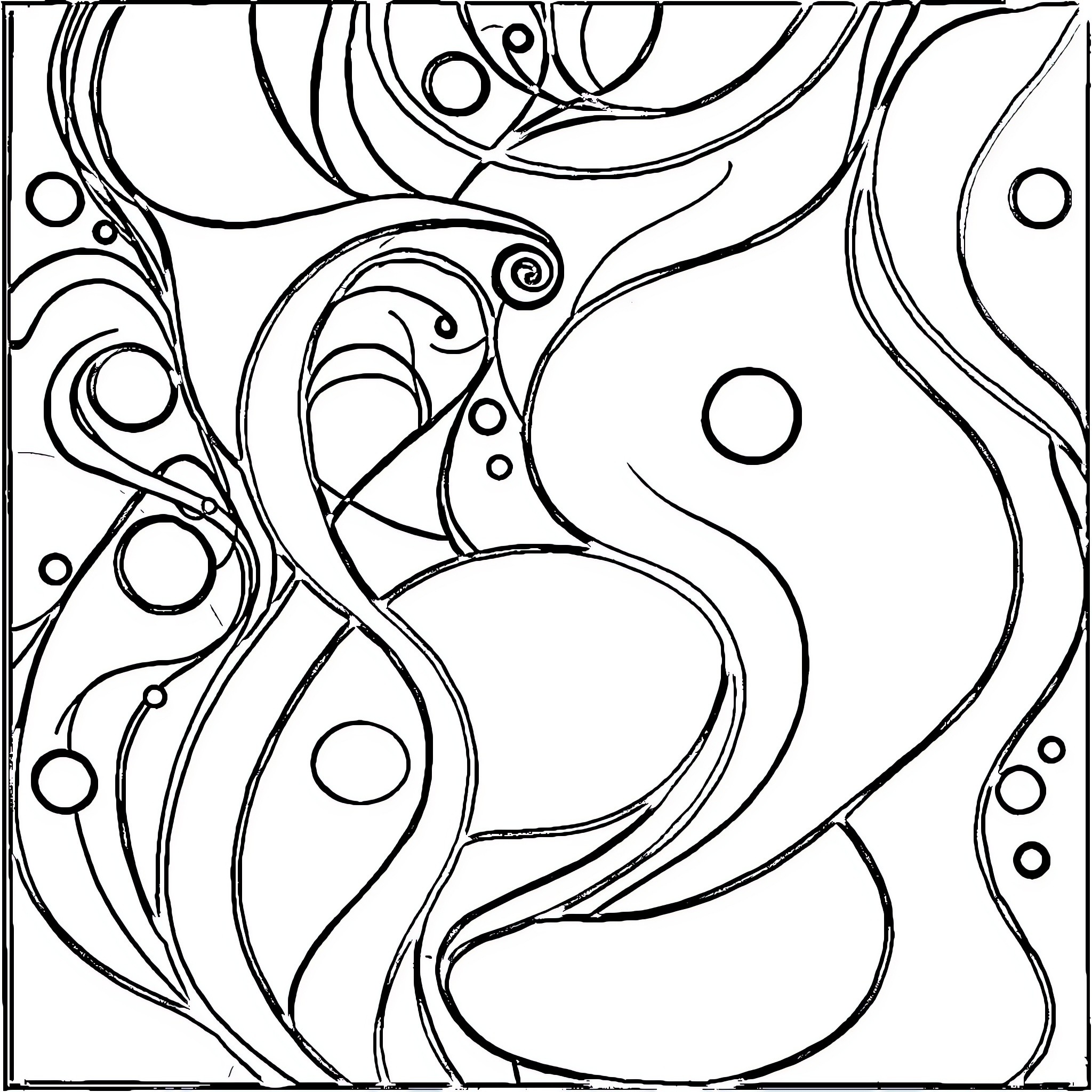 Abstract Art of Flowing Organic Shapes Coloring Page (free black-and-white line drawing printable PDF for all, from beginners to advanced learners, including children, teens, adults, and seniors)