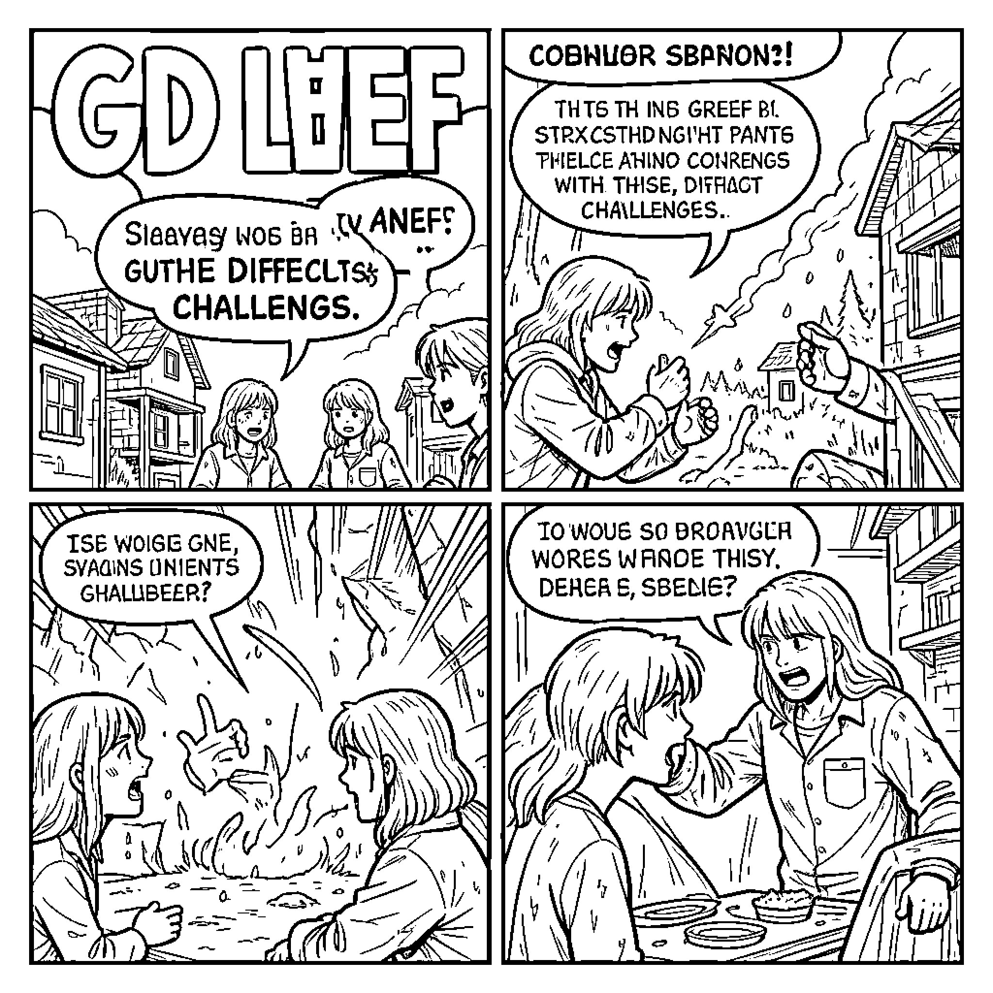 Grief expressed through intense dialogue and emotional gestures Coloring Page (free black-and-white line drawing printable PDF for all, from beginners to advanced learners, including children, teens, adults, and seniors)