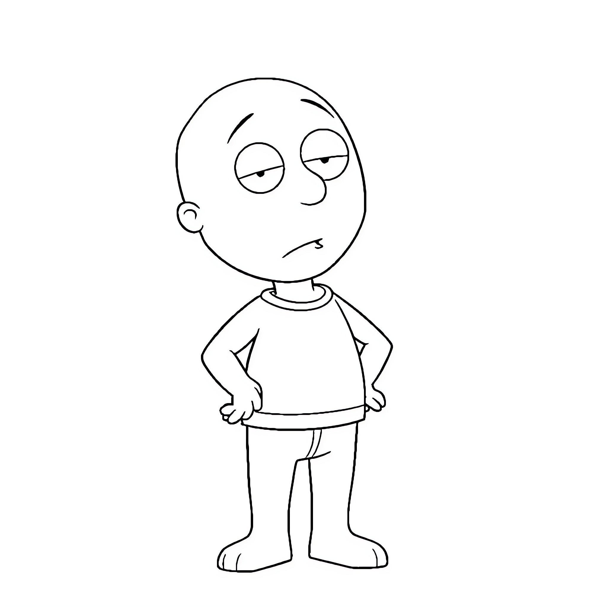 Stewie Griffin expressing a bored and annoyed expression Coloring Page (free black-and-white line drawing printable PDF for all, from beginners to advanced learners, including children, teens, adults, and seniors)