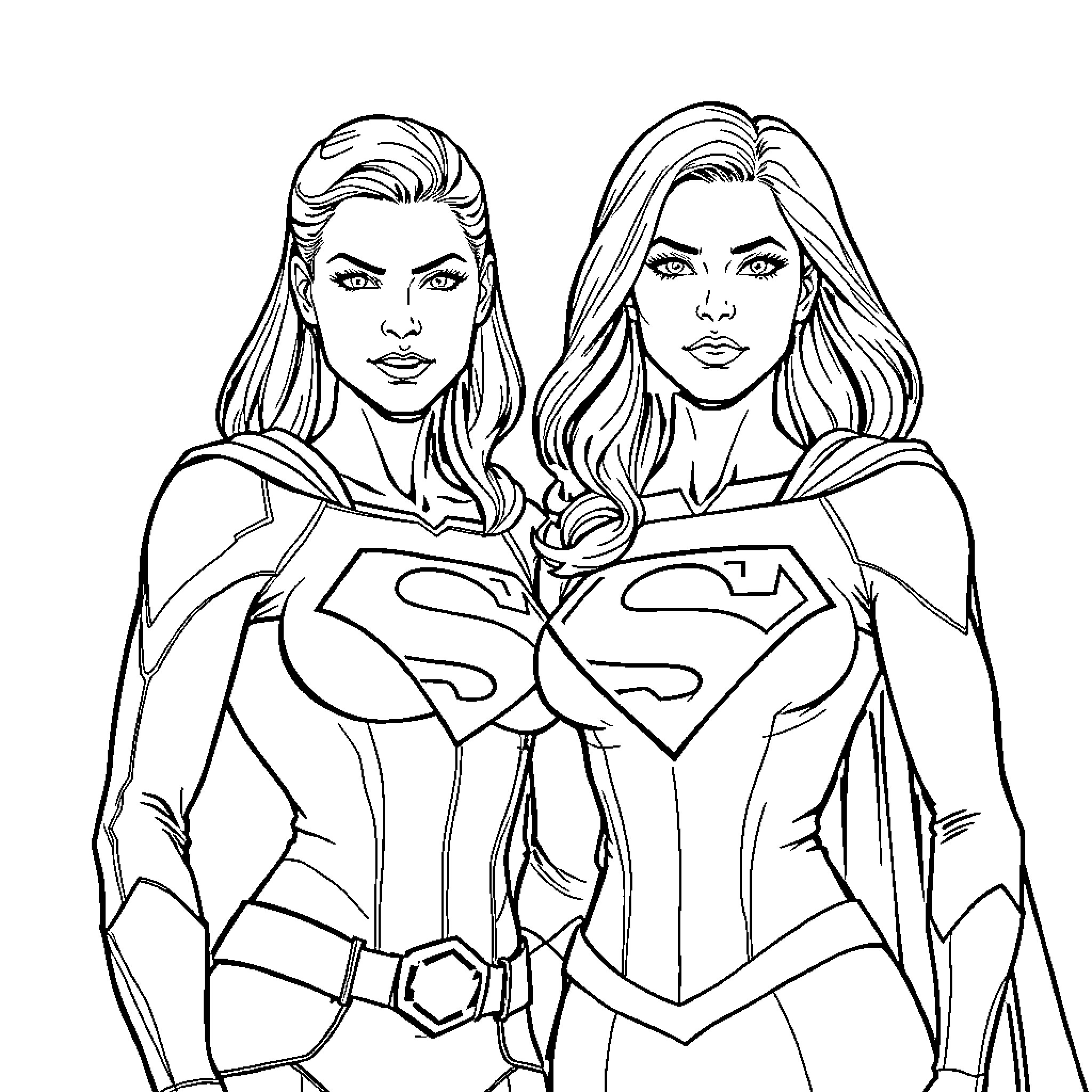 Alex's Heroic Duo in Action Coloring Page (free black-and-white line drawing printable PDF for all, from beginners to advanced learners, including children, teens, adults, and seniors)