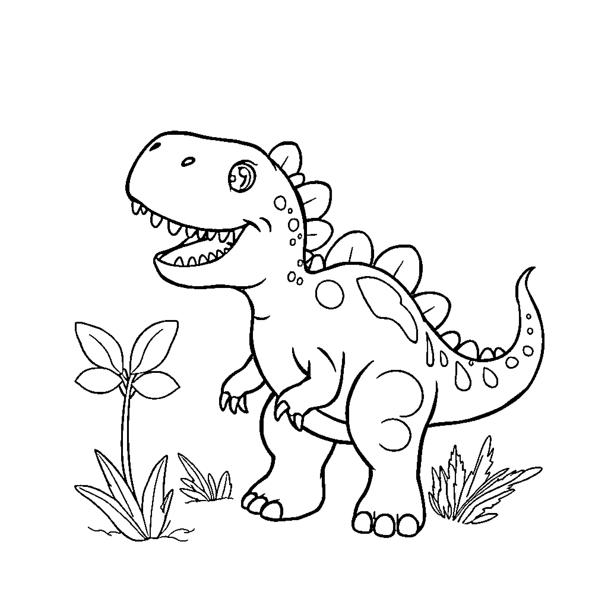 Dinosaur enjoying nature in the wild Coloring Page (free black-and-white line drawing printable PDF for all, from beginners to advanced learners, including children, teens, adults, and seniors)