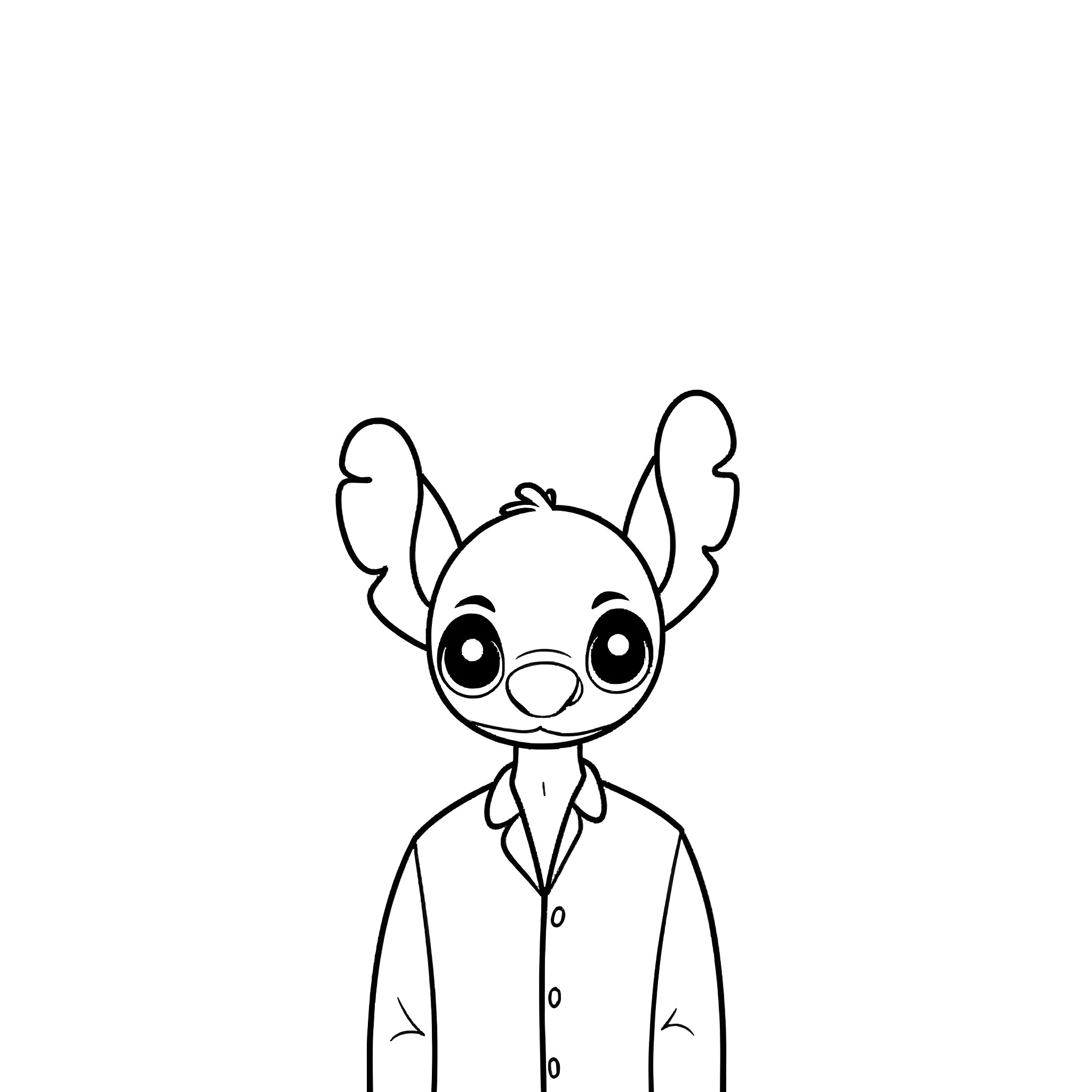 Stitch smiling in his formal attire Coloring Page (free black-and-white line drawing printable PDF for all, from beginners to advanced learners, including children, teens, adults, and seniors)