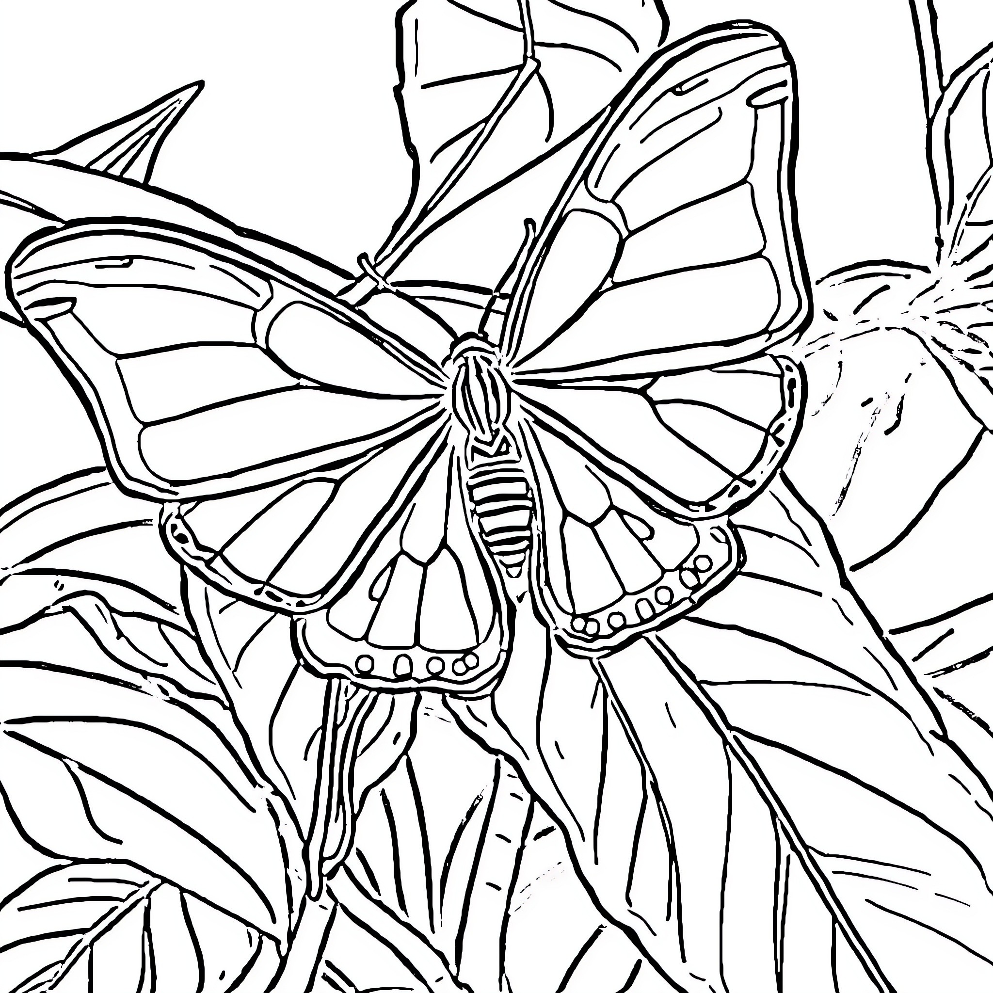 Luna Moth resting in a natural setting Coloring Page (free black-and-white line drawing printable PDF for all, from beginners to advanced learners, including children, teens, adults, and seniors)